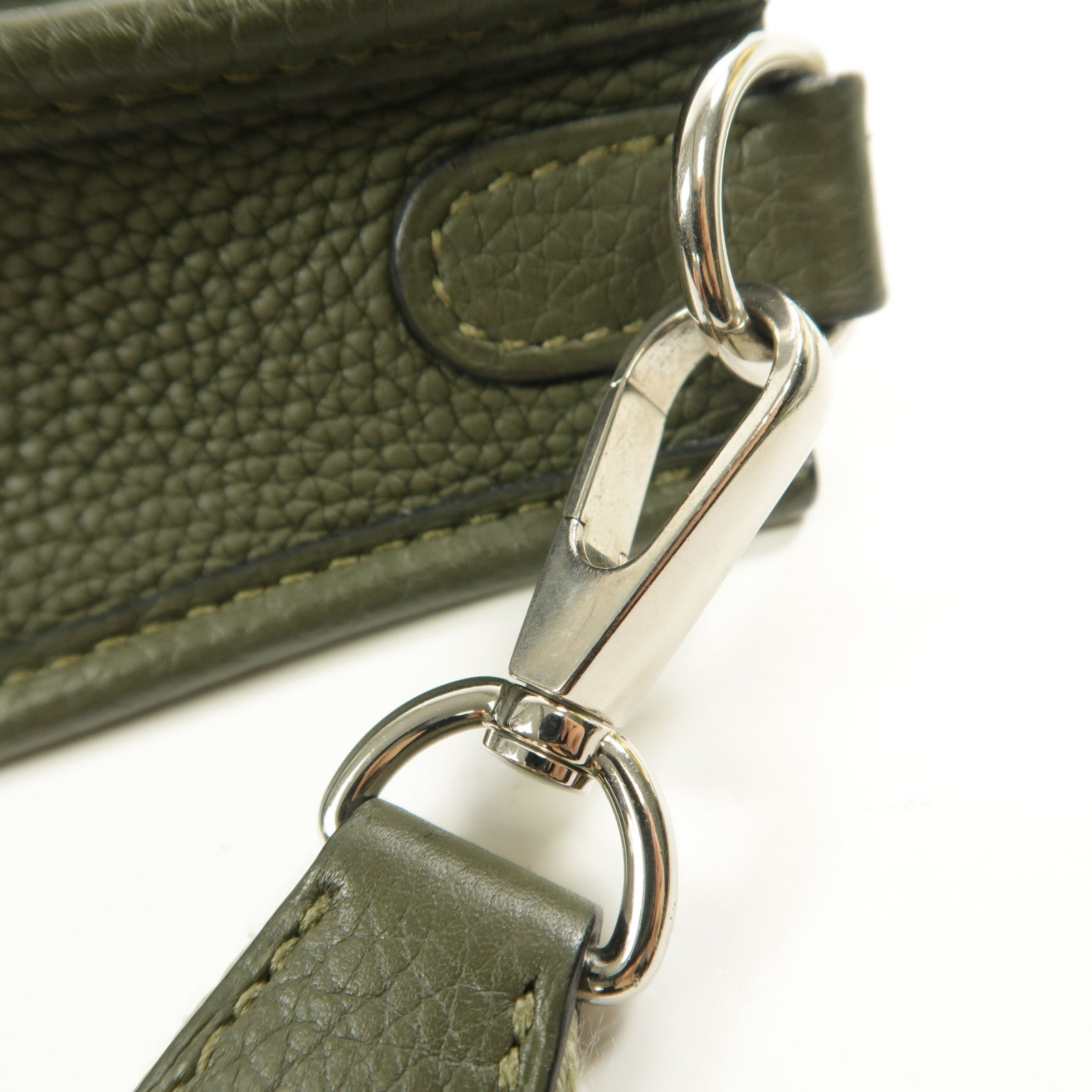 HERMES Clemence皮革Evelyne TPM銀扣肩背袋Vert Maquis