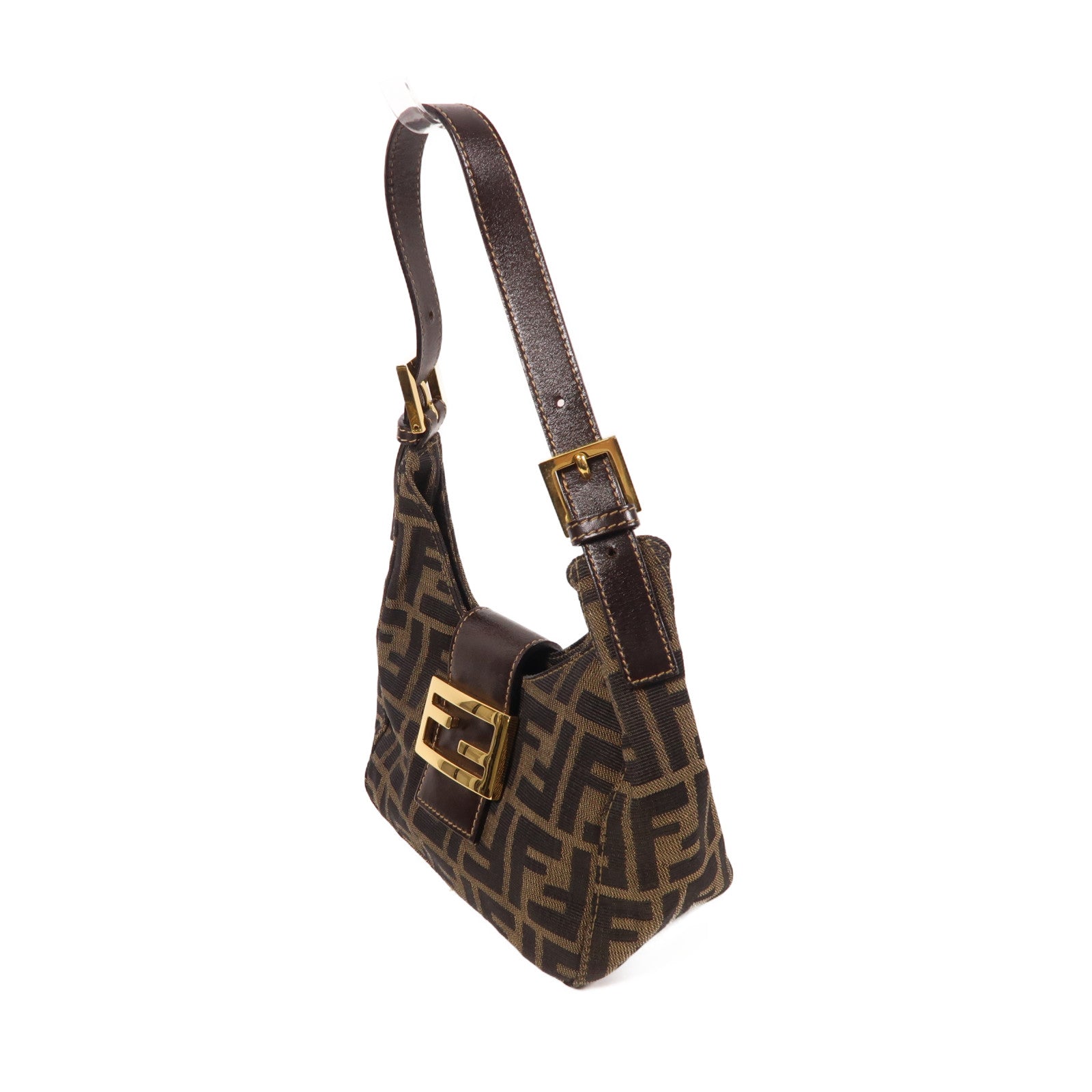 FENDI 帆布Zucca Mini金扣手挽袋啡色