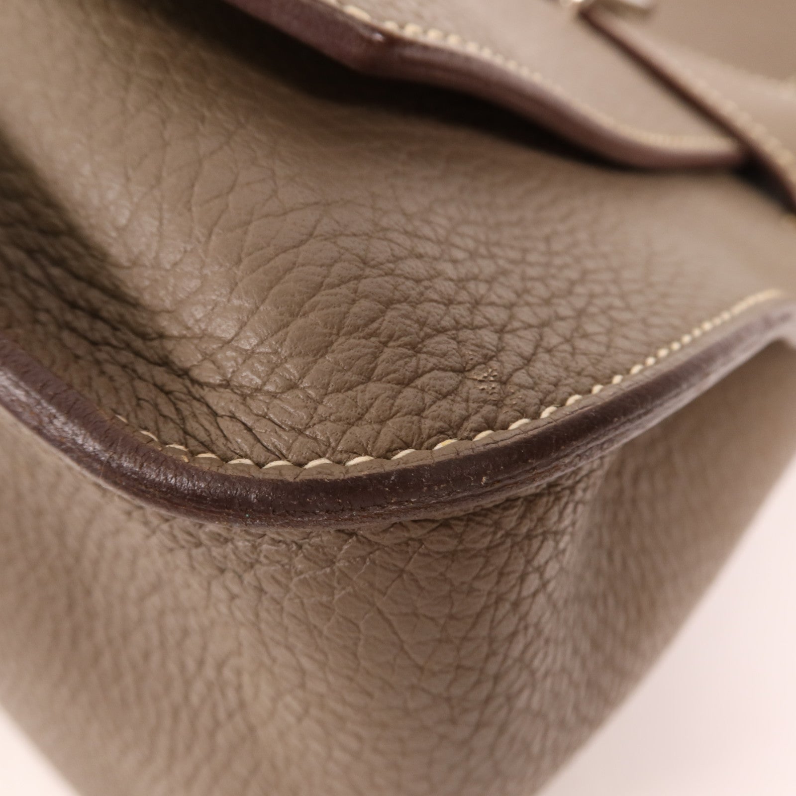 HERMES Clemence皮革Jypsiere銀扣肩背袋Etoupe