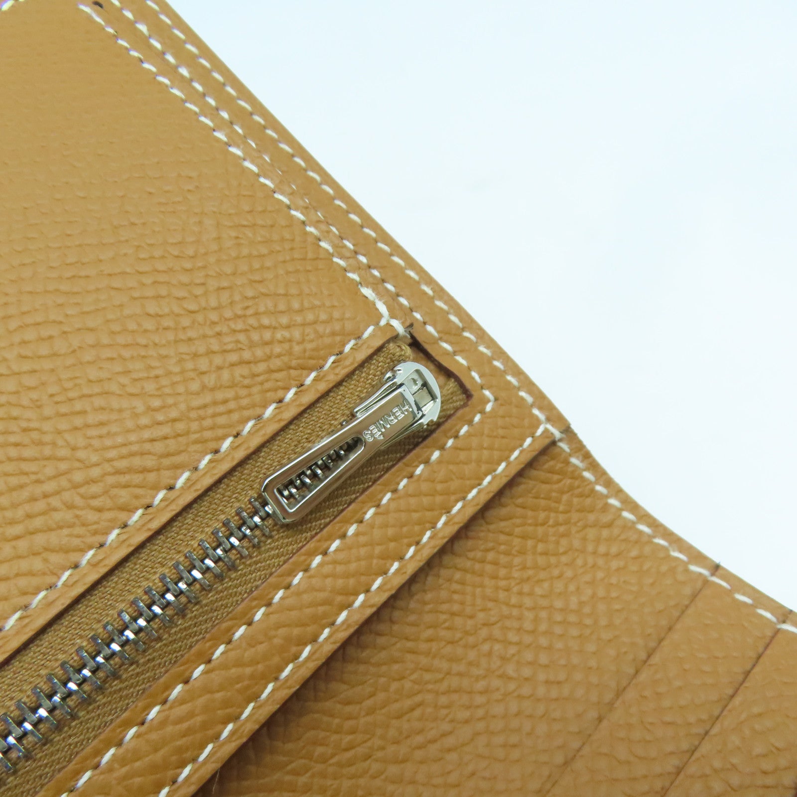 HERMES Epsom皮革Bearn W Snap銀扣錢包Gold經典駝色