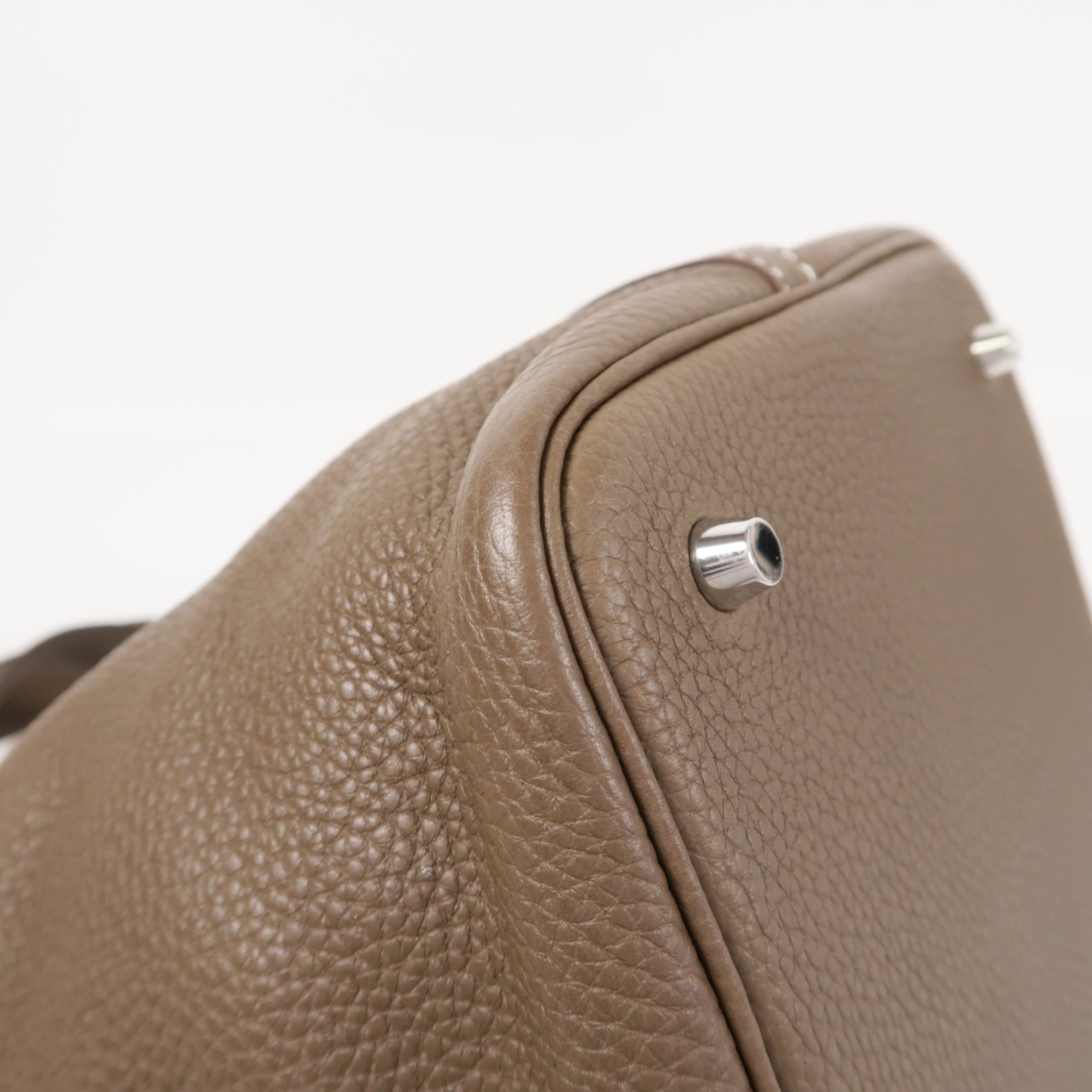 HERMES PHW Picotin MM Hand Bag/Bucket Tote Bag Clemence Leather Etoupe