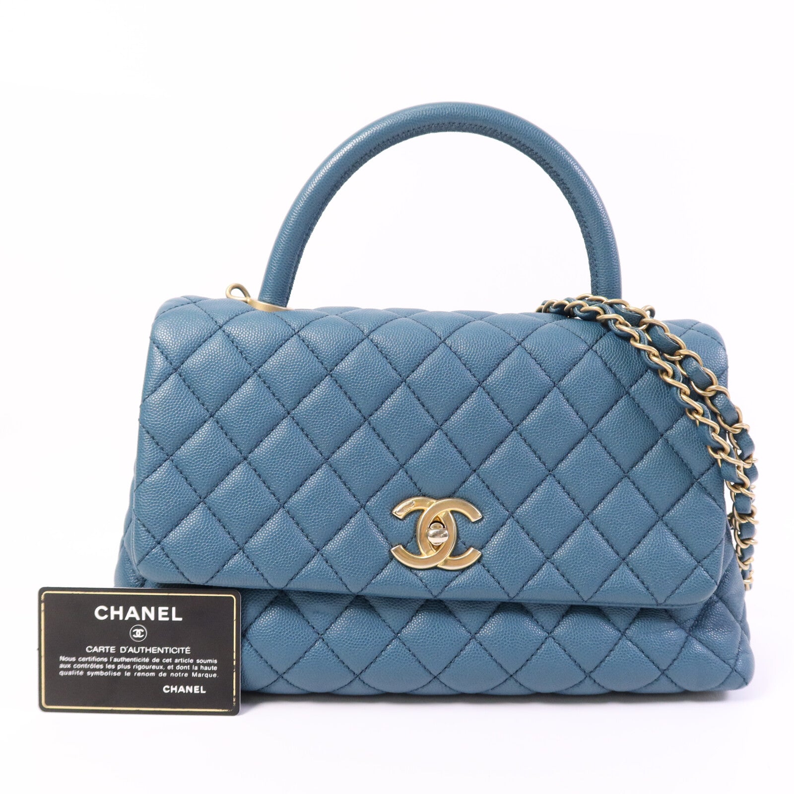 CHANEL 【激減優惠】牛皮皮革Coco Handle金扣鏈帶手挽肩背兩用袋