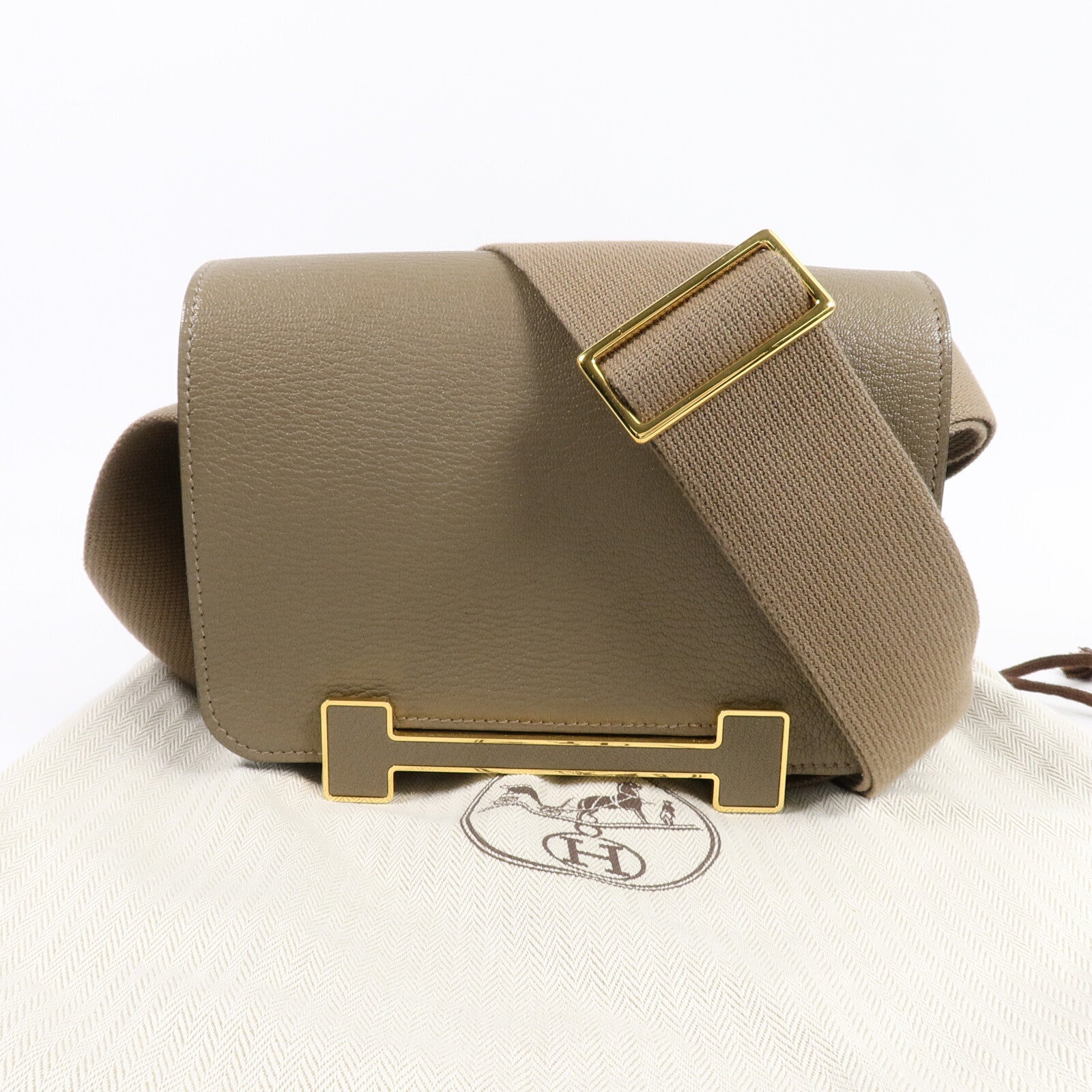 HERMES Chevre皮革Geta肩背袋Etoupe