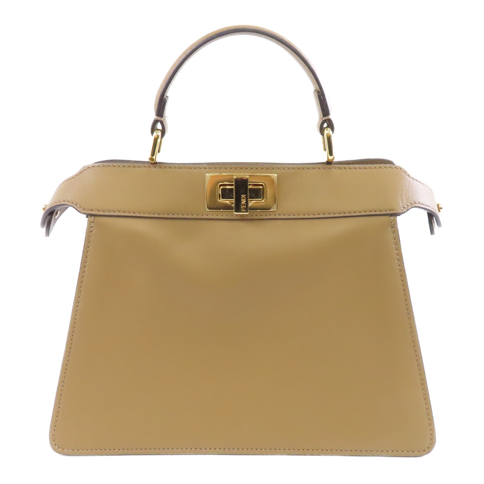 FENDI 牛皮皮革Peekaboo金扣手挽肩背兩用袋棕色