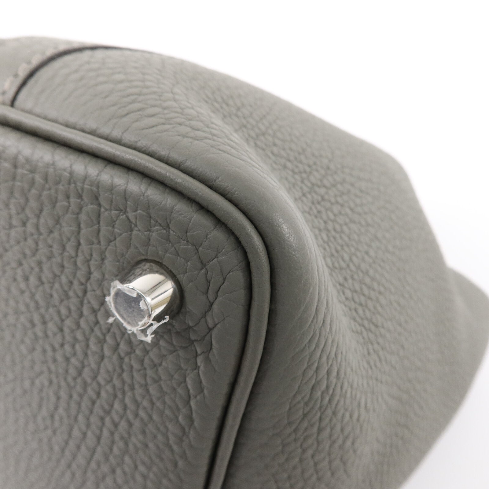 HERMES Clemence皮革Picotin PM手挽袋Gris Meyer