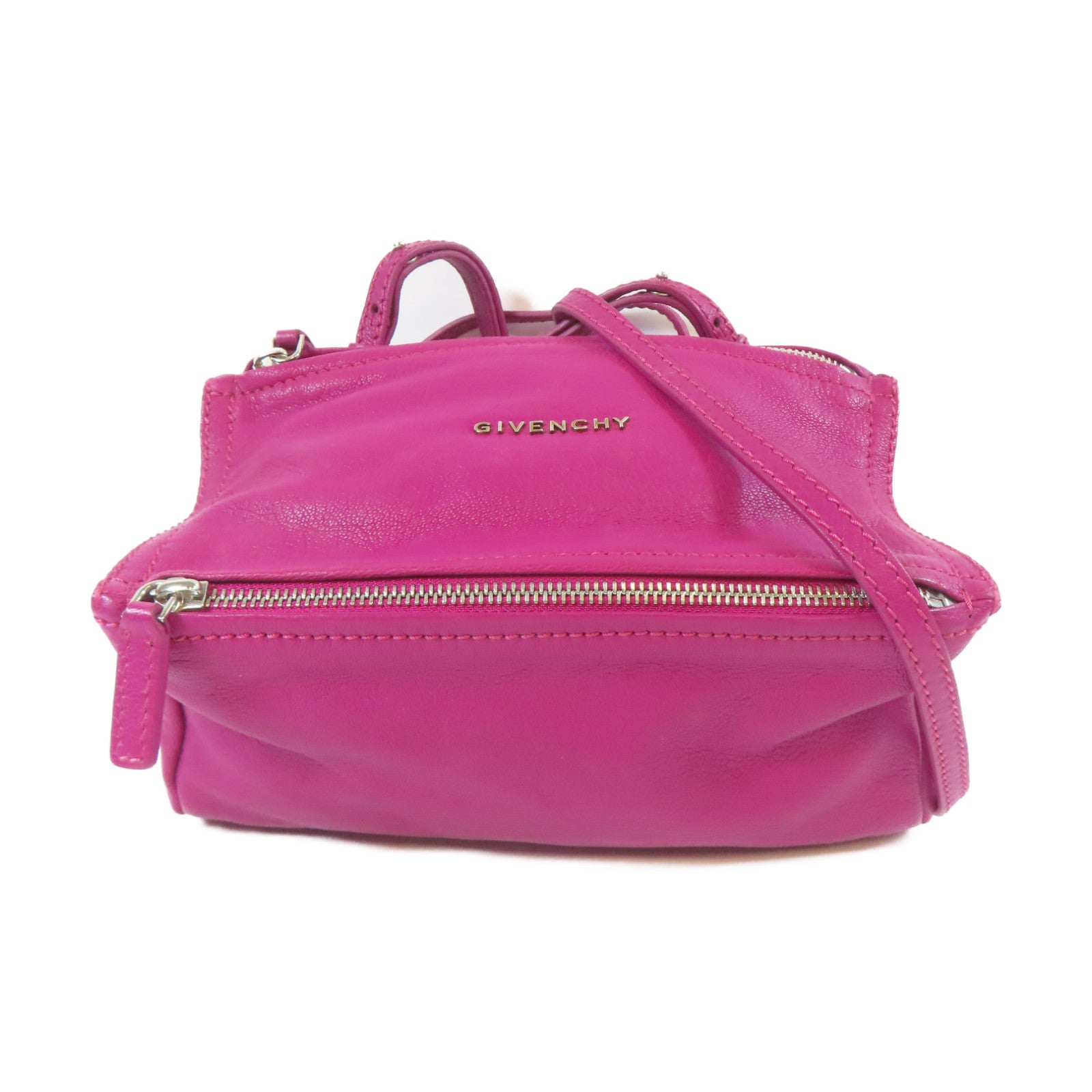 GIVENCHY 皮革Mini Pandora銀扣肩背袋紫色