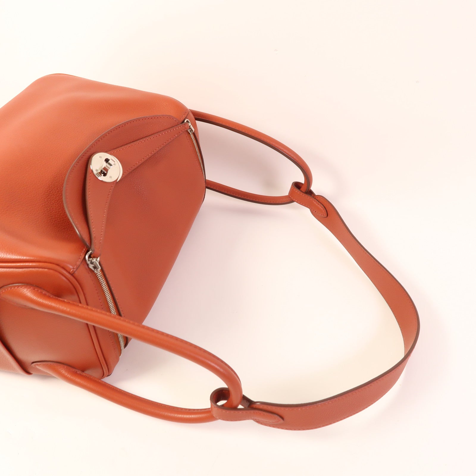 HERMES Evercolor皮革Lindy 26銀扣手挽肩背兩用袋Brique