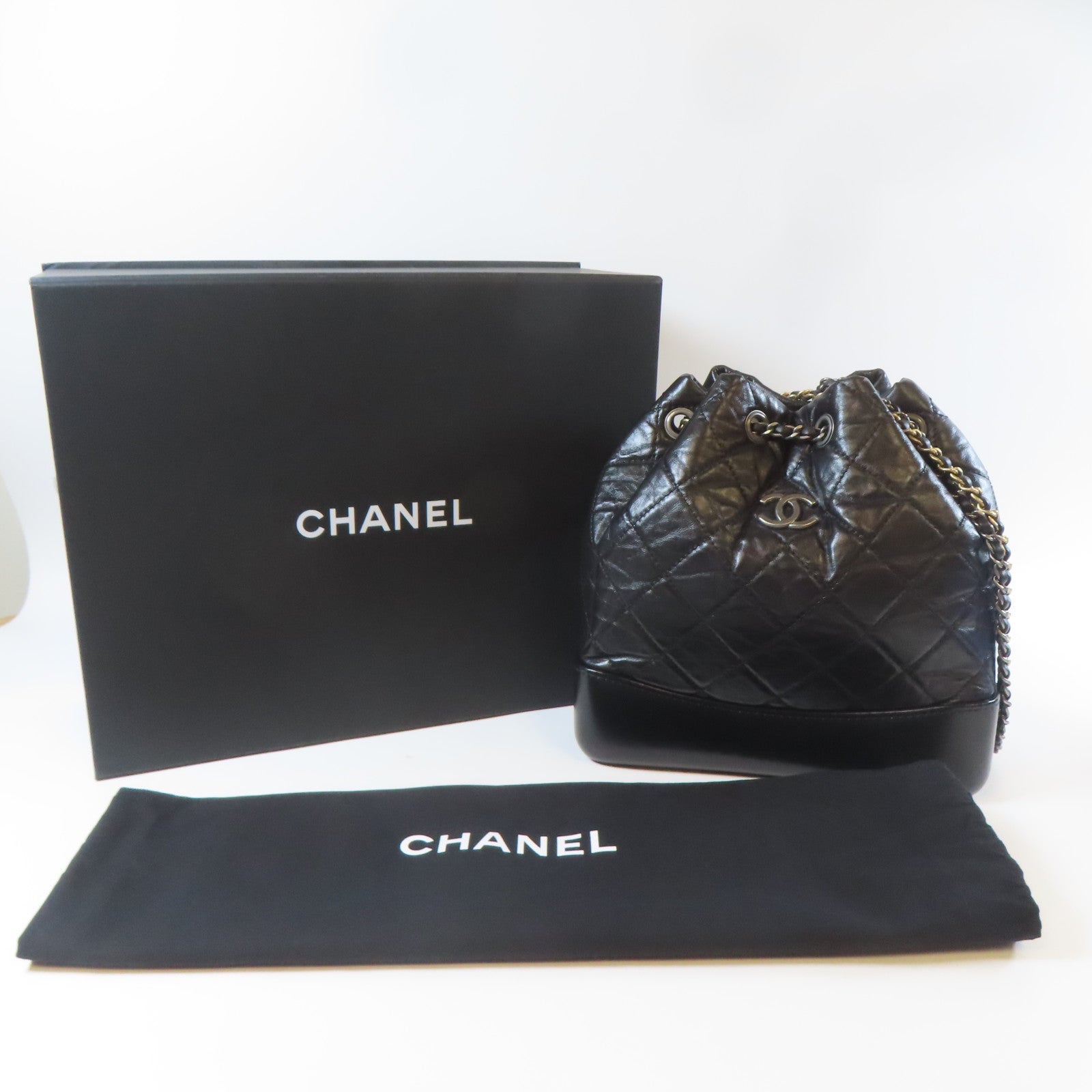 CHANEL 菱格皮革Gabrielle Backpack鏈帶背包黑色
