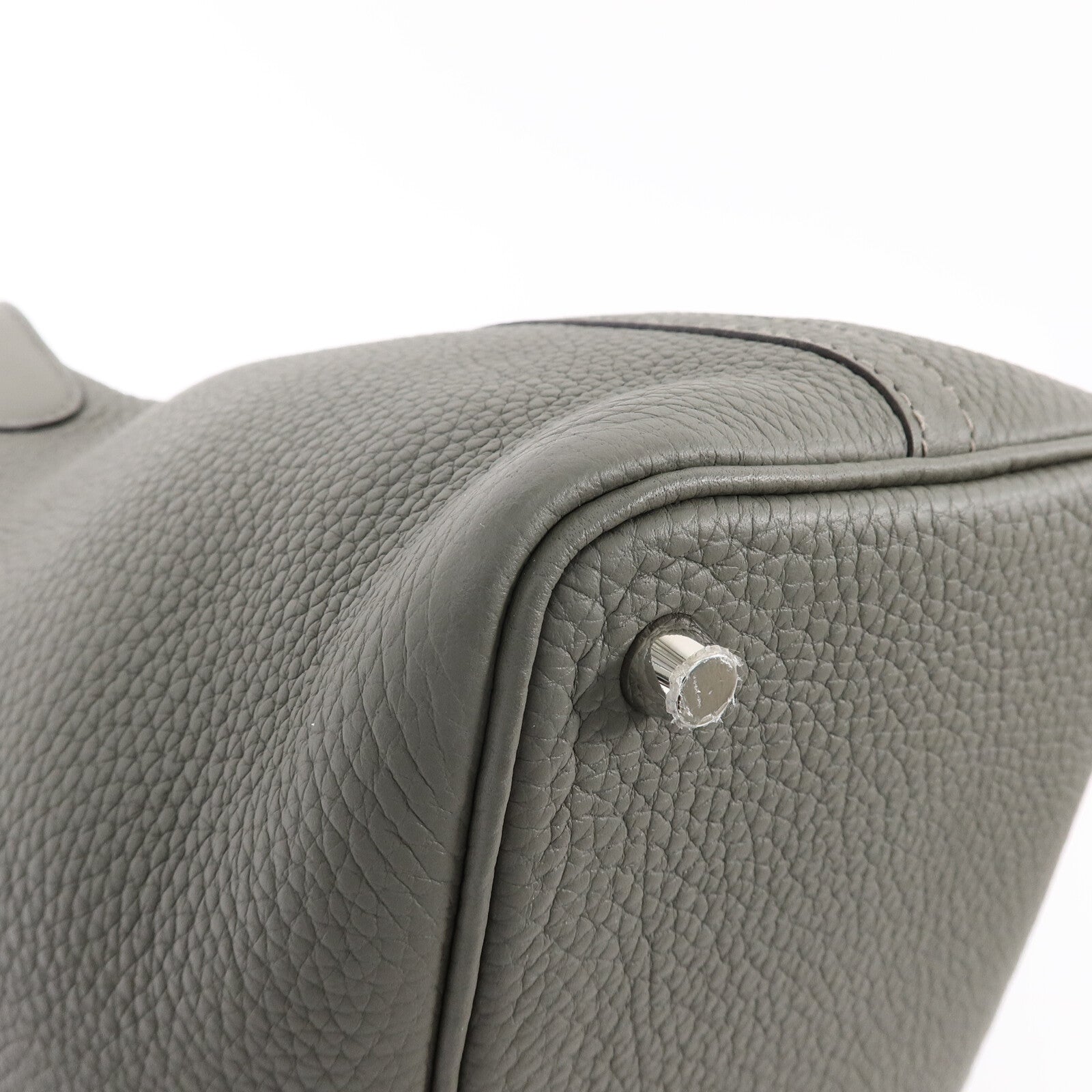 HERMES Clemence皮革Picotin PM手挽袋Gris Meyer