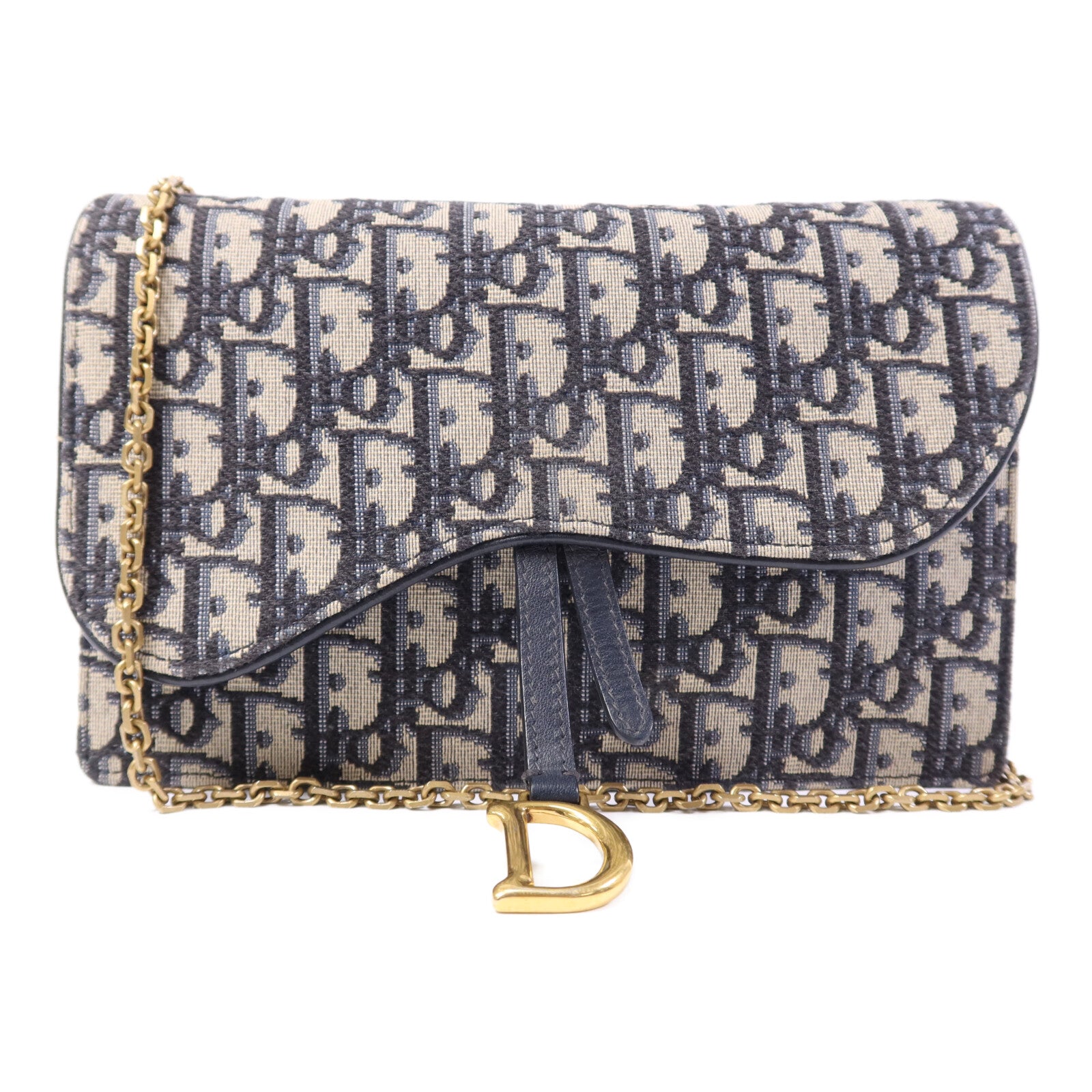 Dior 帆布Saddle Chain Shoulder金扣鏈帶肩背袋