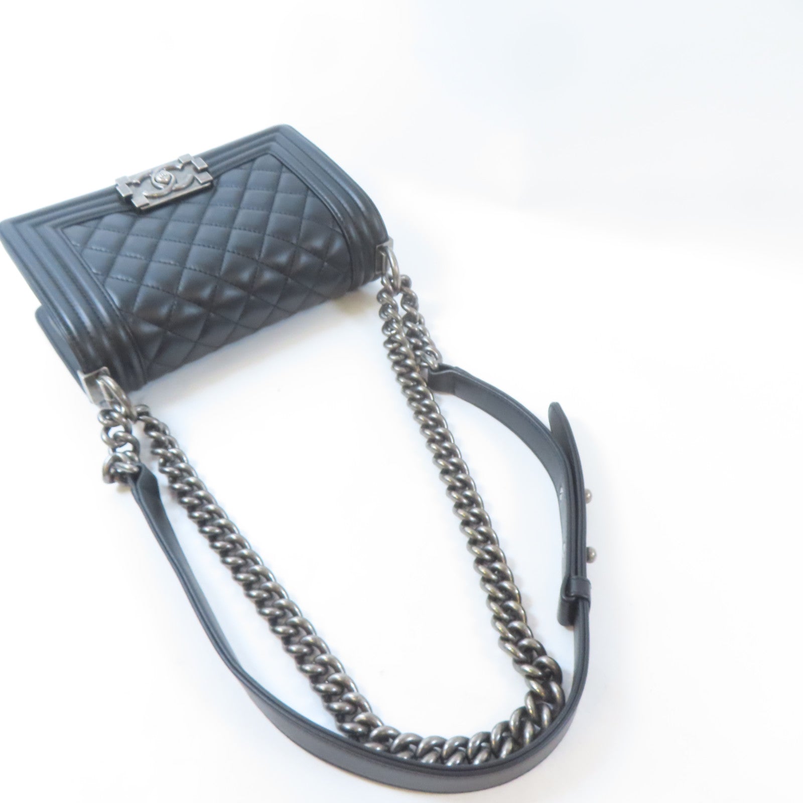 CHANEL 菱格羊皮皮革Boy Chanel 20鏈帶肩背袋黑色