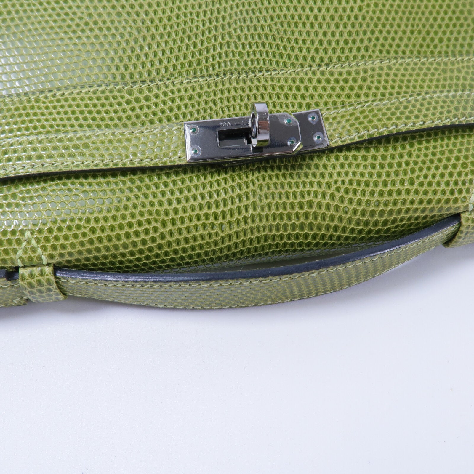HERMES 蜥蝪皮革Kelly Pochette手挽袋Vert Anis