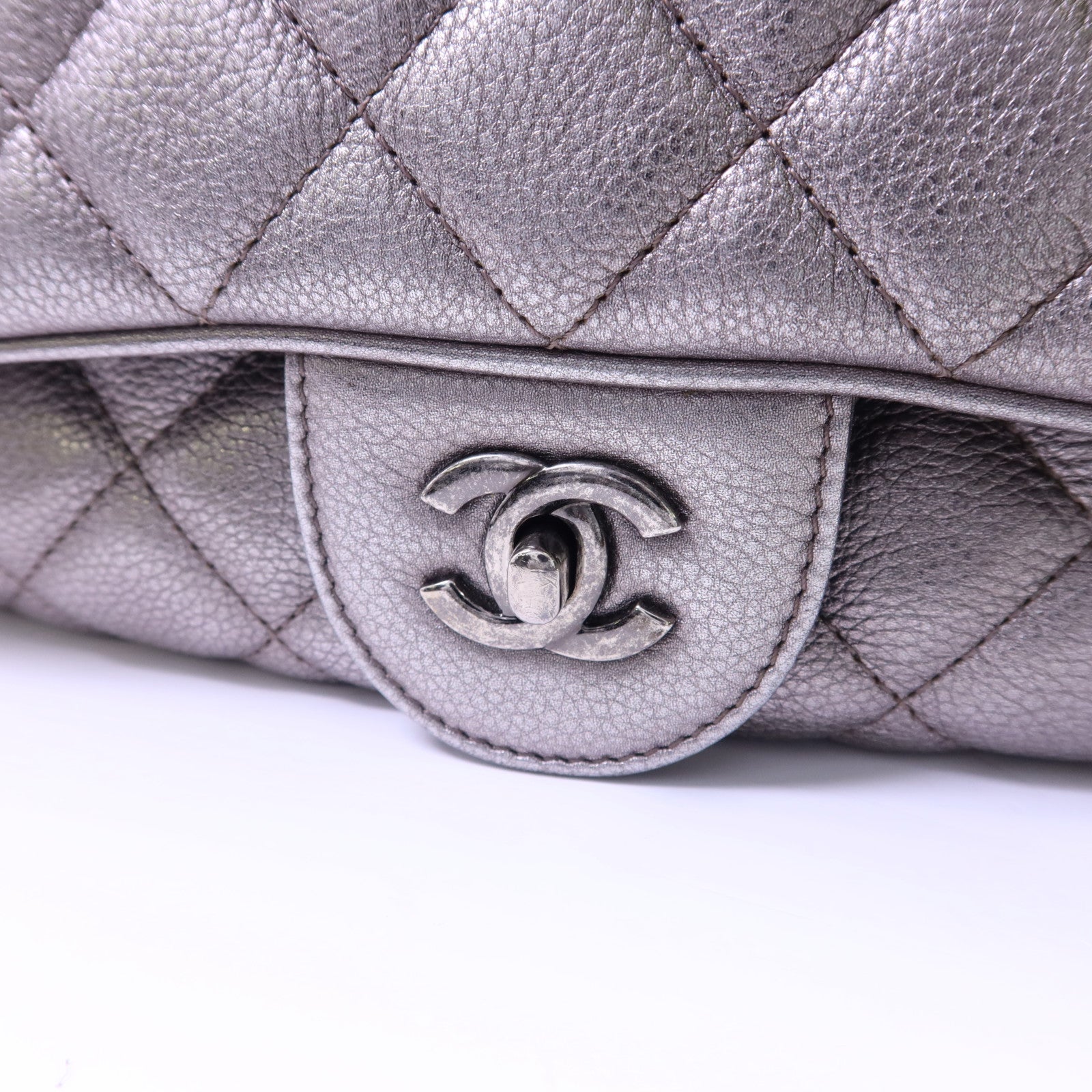 CHANEL 牛皮皮革Chain Shoulder銀扣鏈帶肩背袋