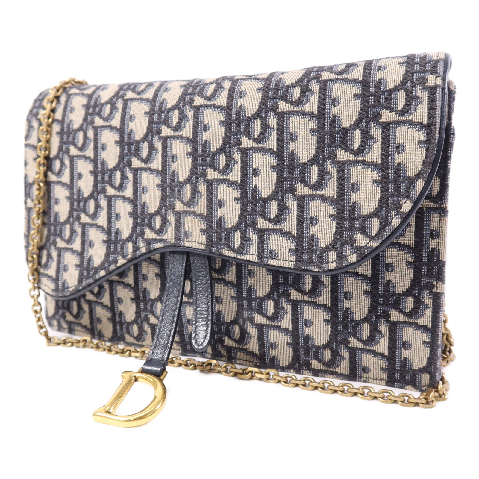 Dior 帆布Saddle Chain Shoulder金扣鏈帶肩背袋