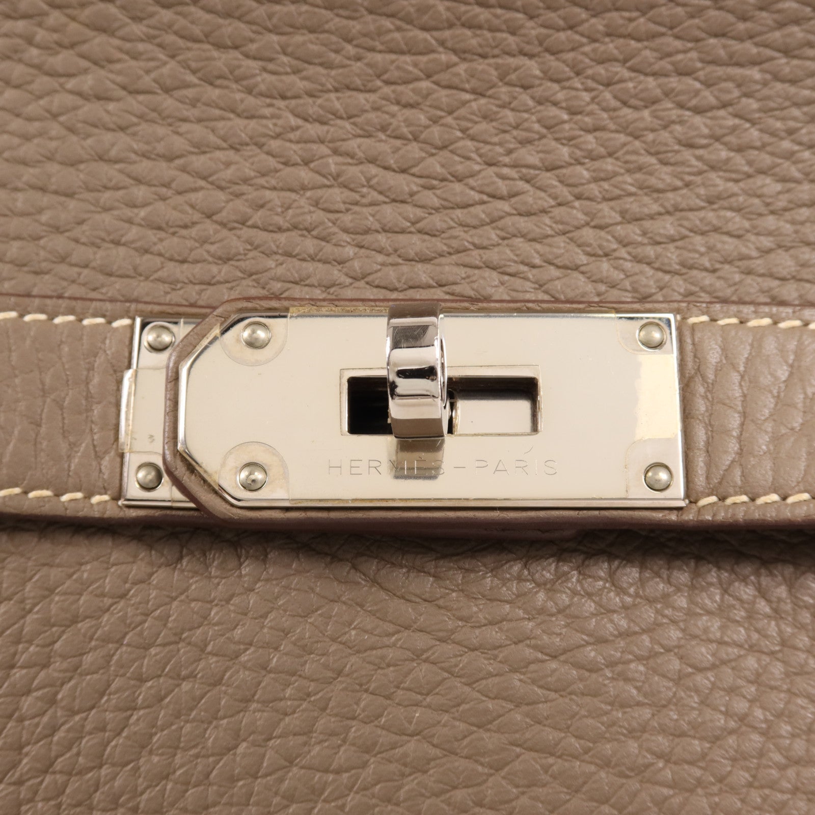 HERMES Clemence皮革Jypsiere銀扣肩背袋Etoupe