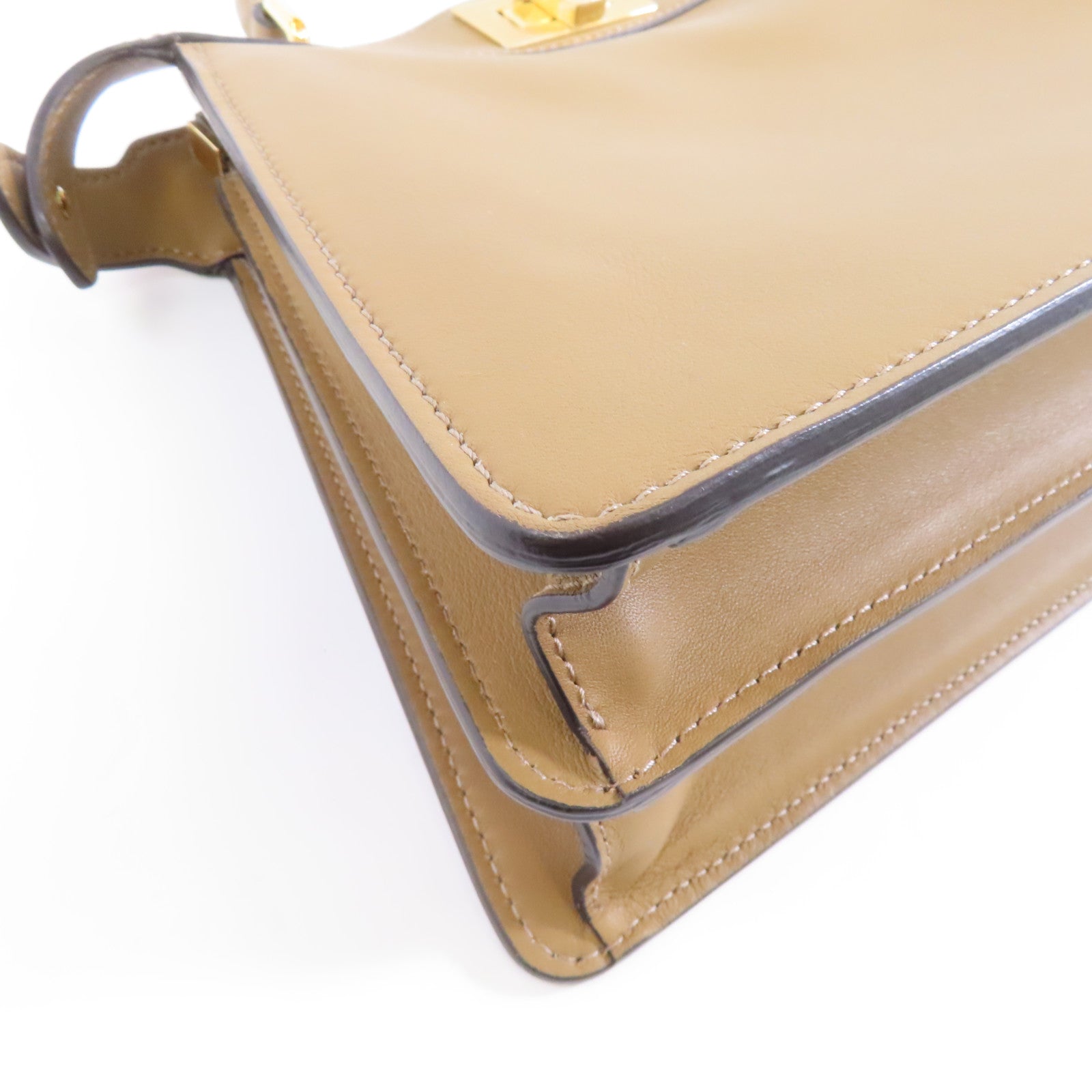 FENDI 牛皮皮革Peekaboo金扣手挽肩背兩用袋棕色