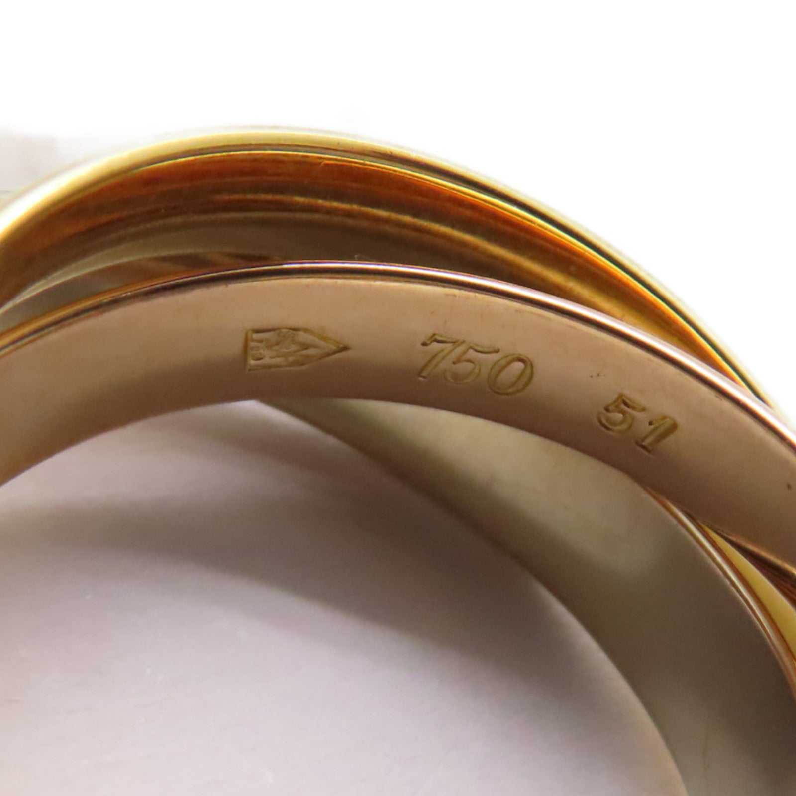 CARTIER 18K黃金/白金/玫瑰金Trinity戒指US#5.75/Cartier#51