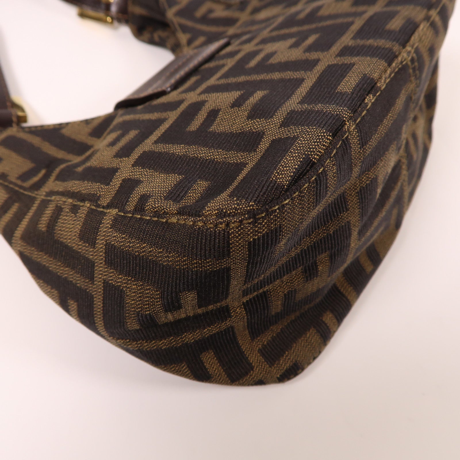 FENDI 帆布Zucca Mini金扣手挽袋啡色
