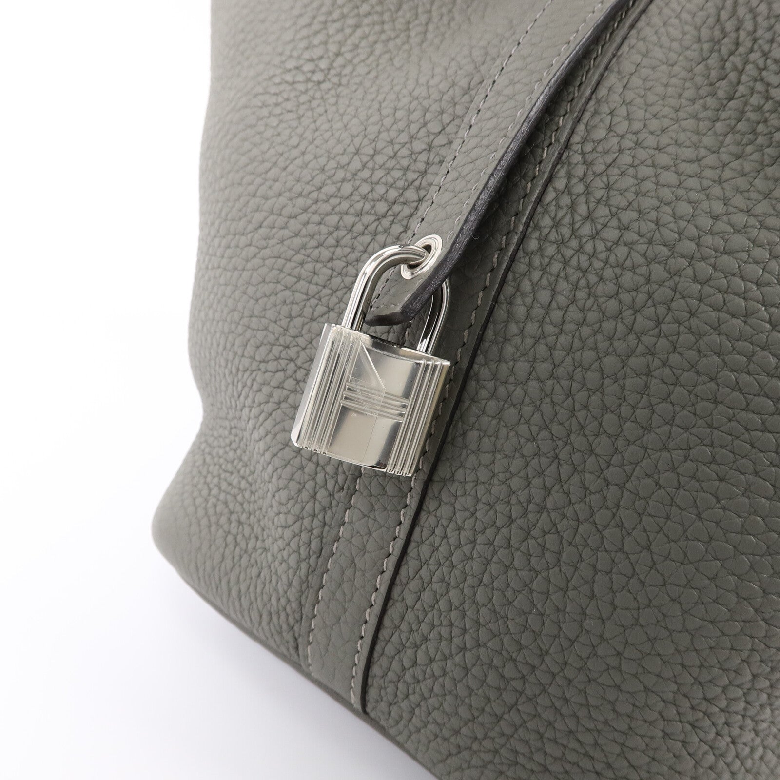 HERMES Clemence皮革Picotin PM手挽袋Gris Meyer