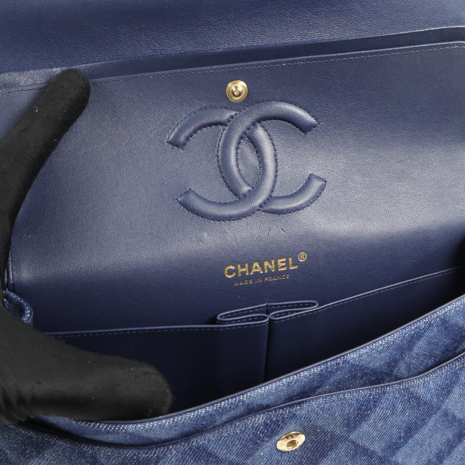 CHANEL 牛仔布Classic 25鏈帶肩背袋
