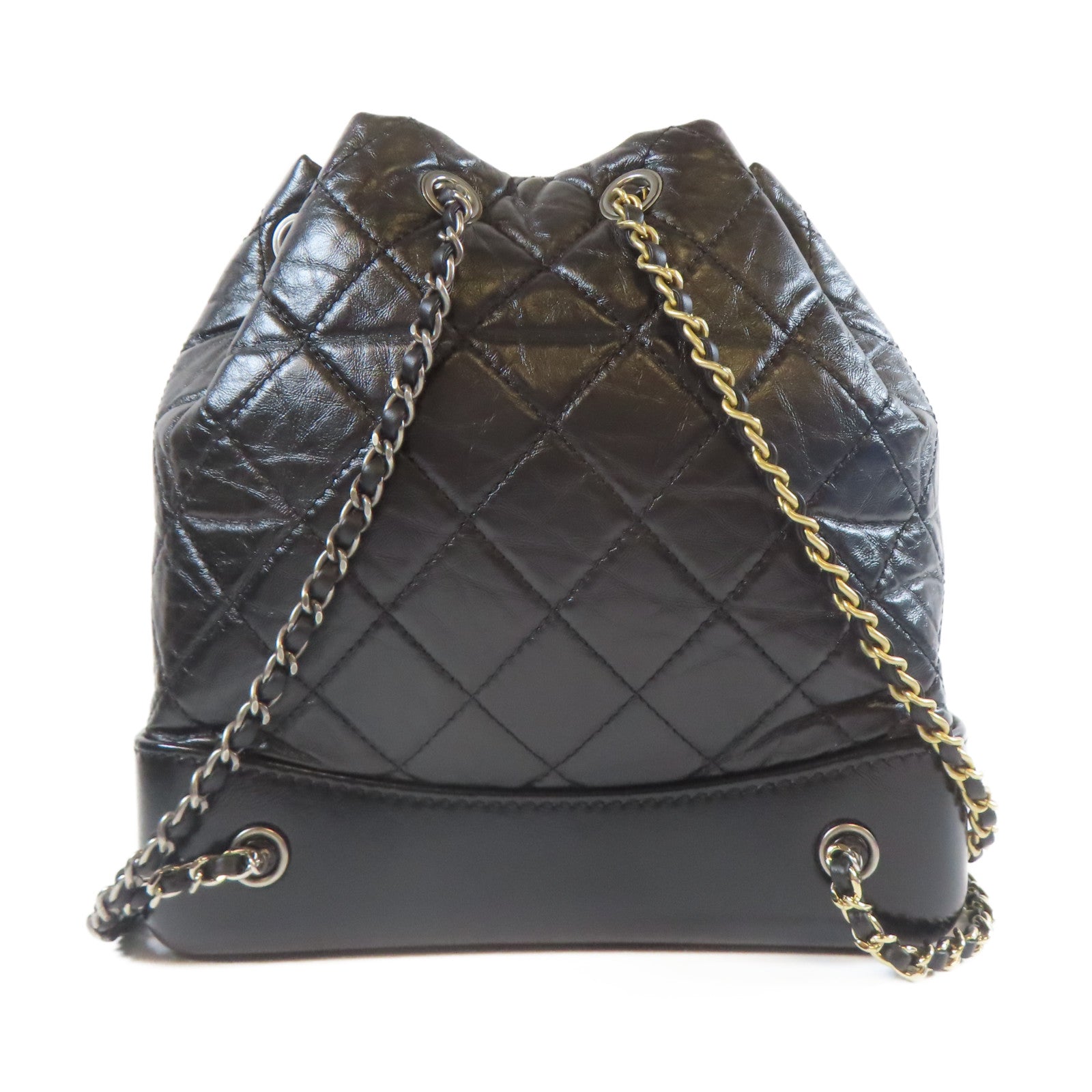 CHANEL 菱格皮革Gabrielle Backpack鏈帶背包黑色