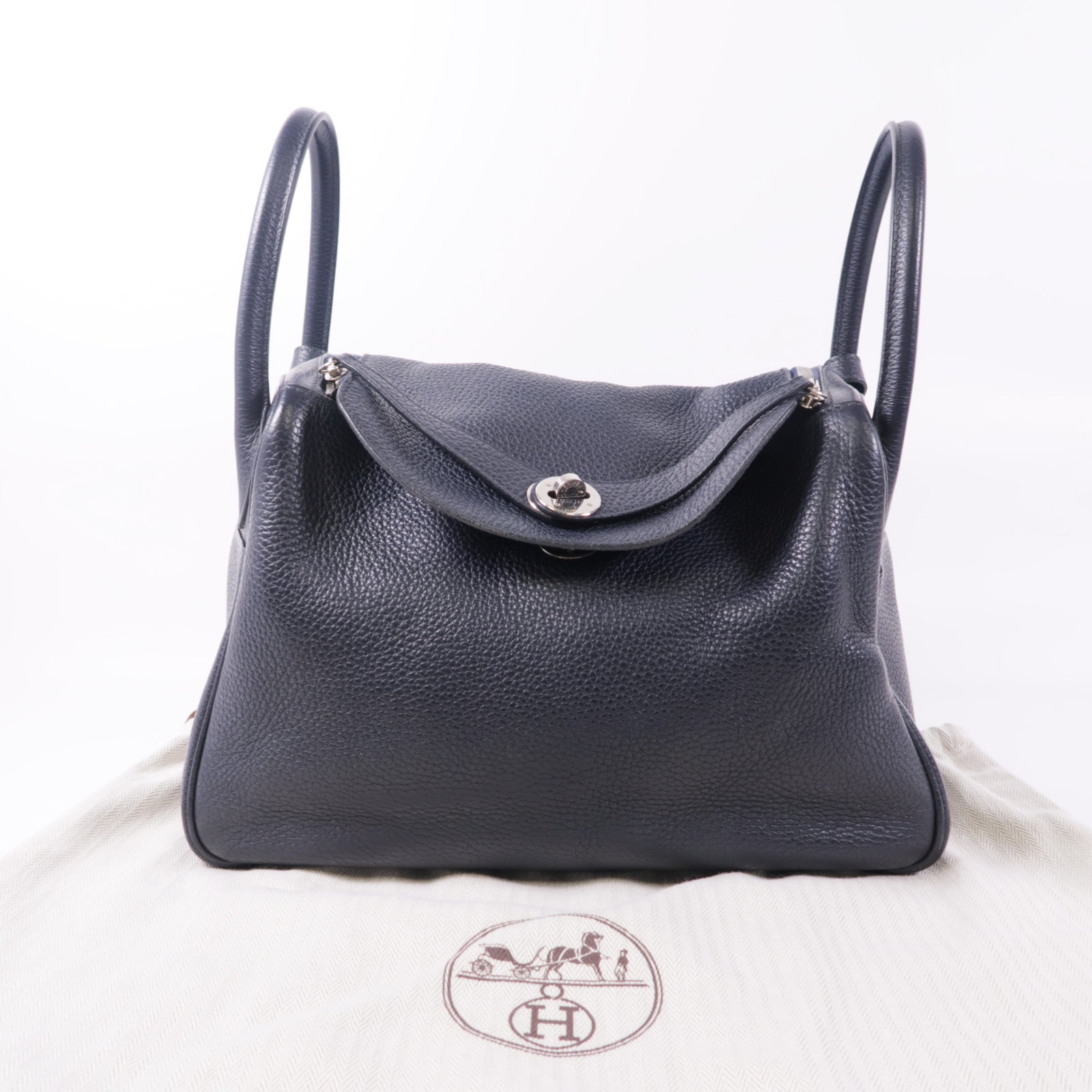 HERMES Clemence皮革Lindy 30銀扣手挽肩背兩用袋2Z Bleu Nuit