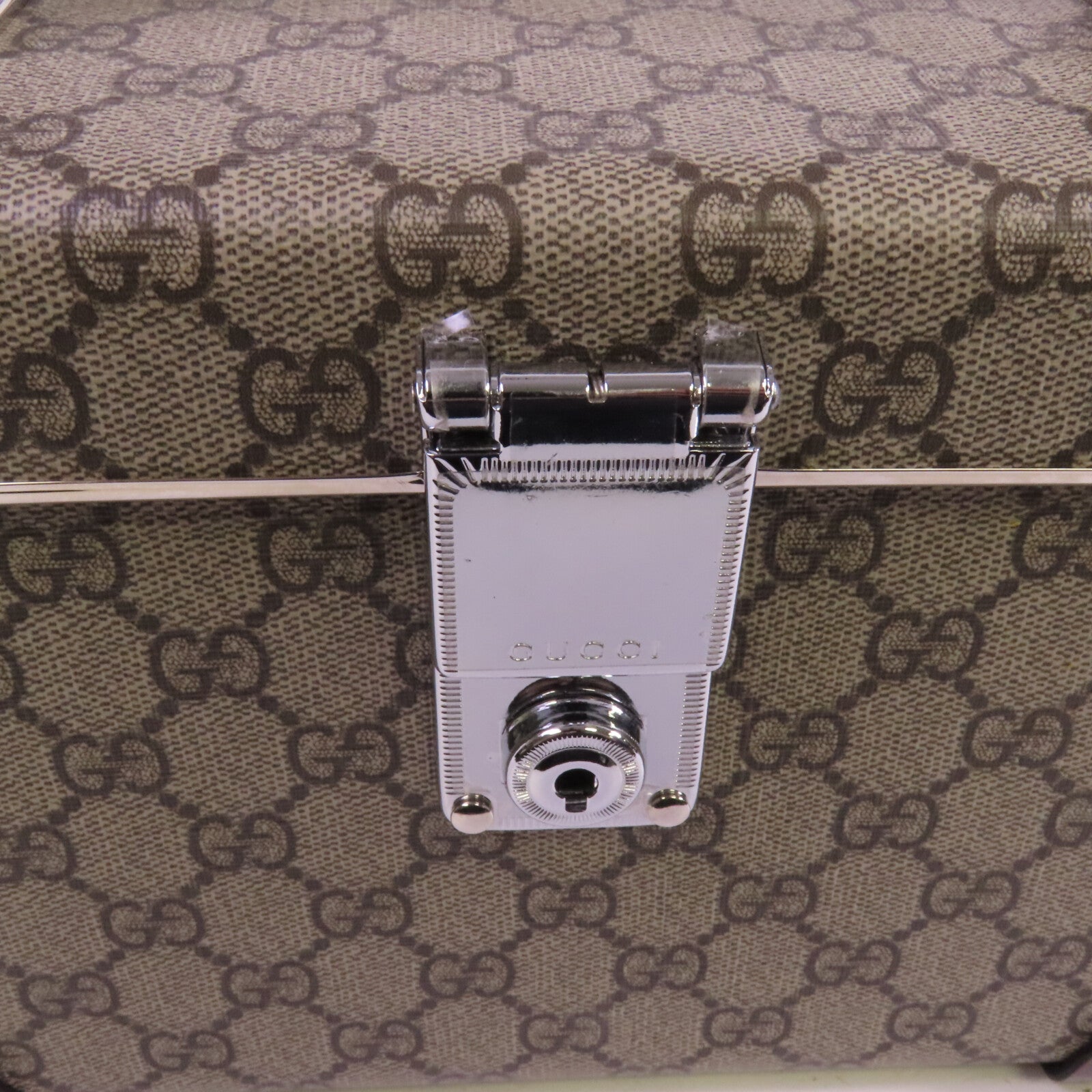 GUCCI 塗層帆布GG Beauty Case銀扣手挽肩背兩用袋