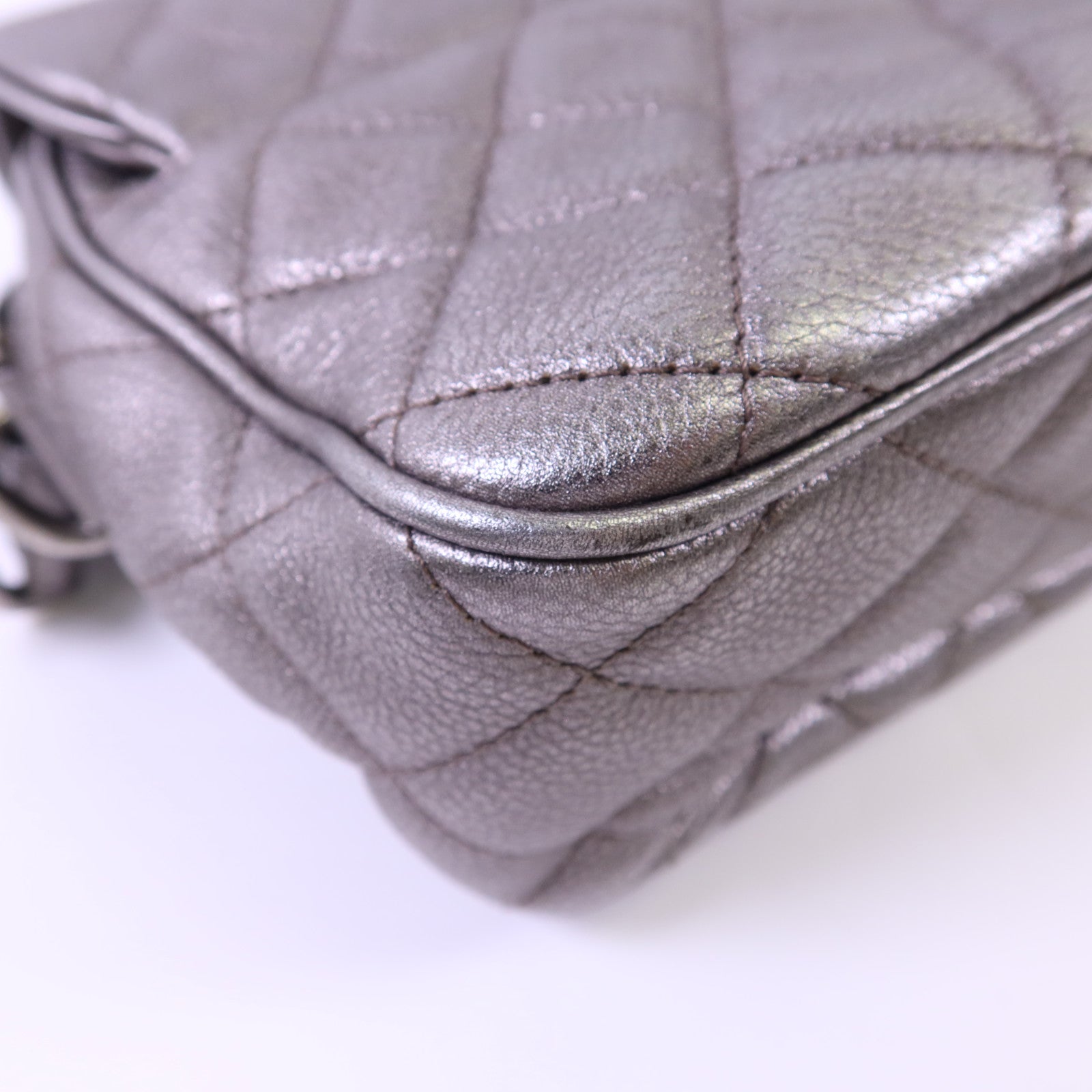 CHANEL 牛皮皮革Chain Shoulder銀扣鏈帶肩背袋