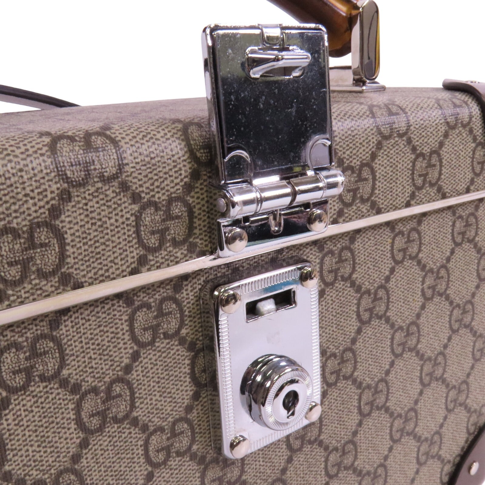 GUCCI 塗層帆布GG Beauty Case銀扣手挽肩背兩用袋