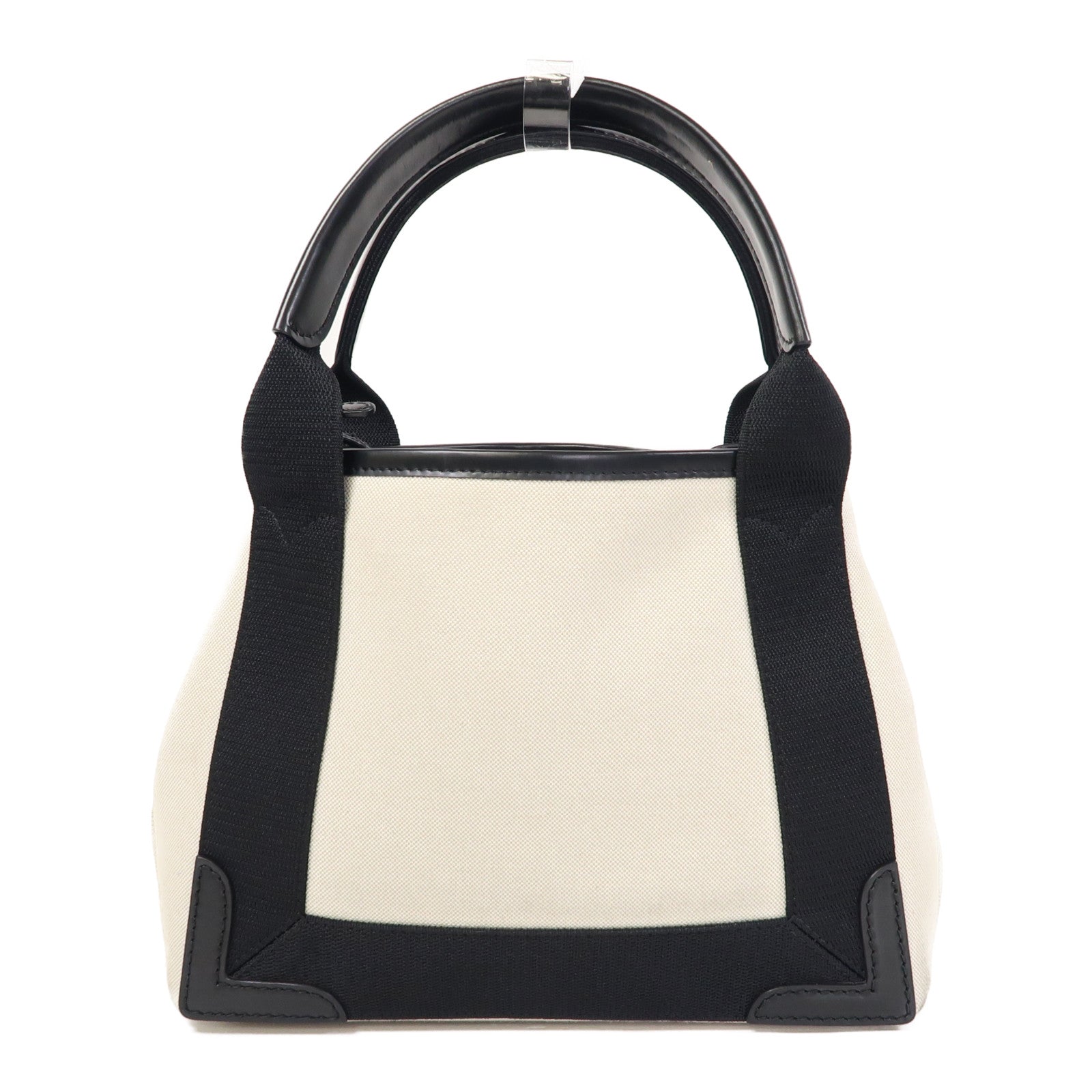 BALENCIAGA 帆布Cabas XS銀扣手挽肩背兩用袋黑色/白色