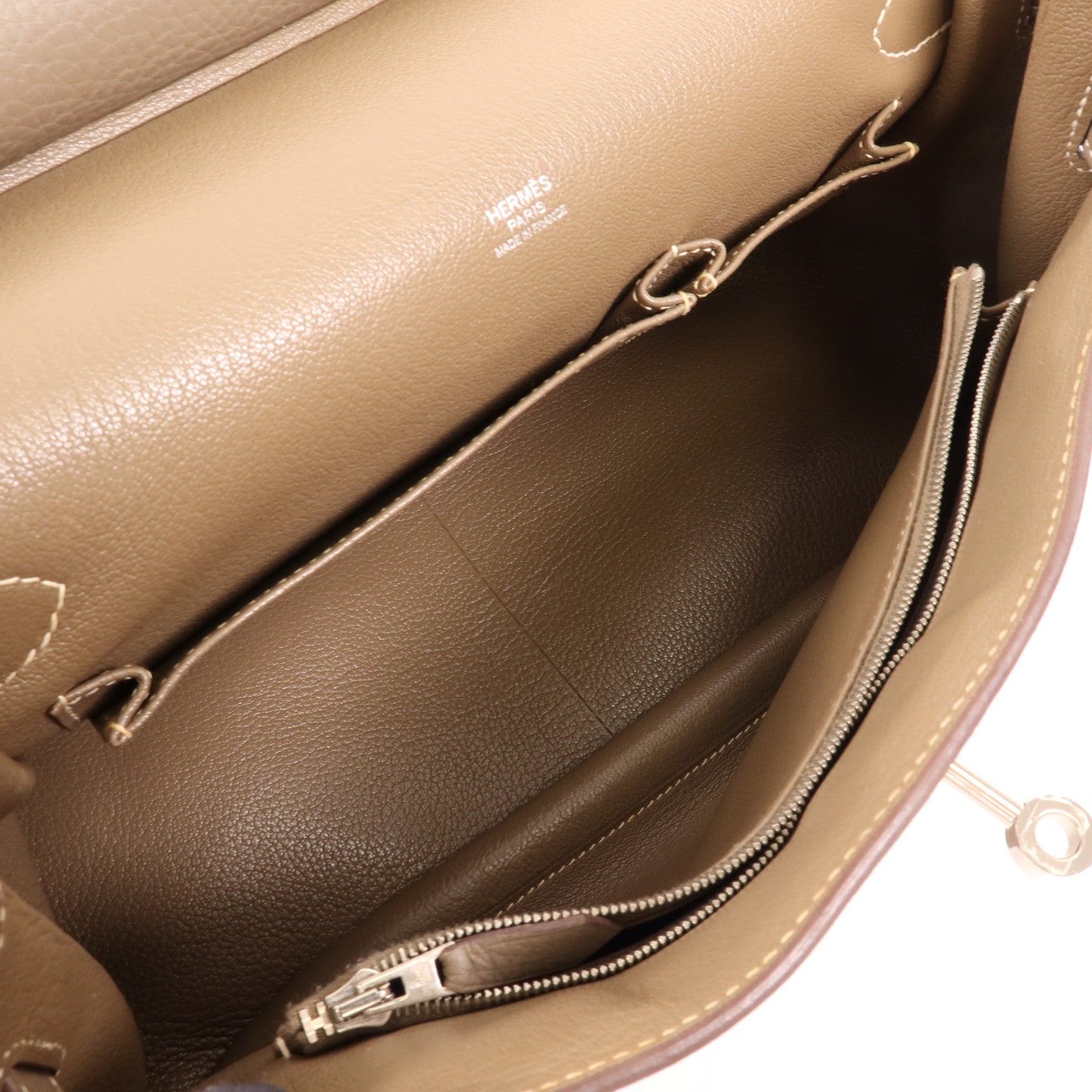 HERMES Clemence皮革Jypsiere銀扣肩背袋Etoupe