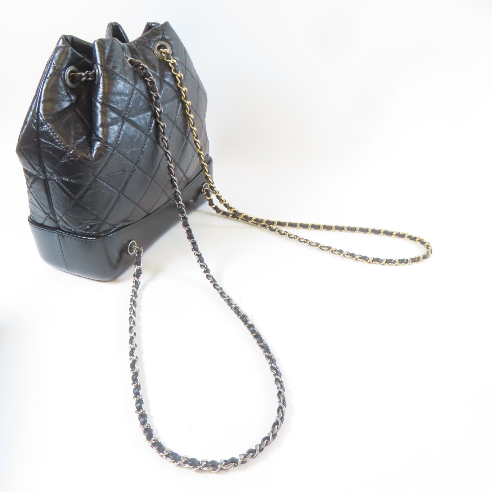 CHANEL 菱格皮革Gabrielle Backpack鏈帶背包黑色