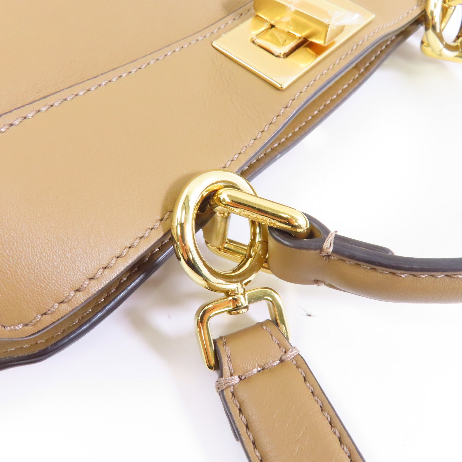 FENDI 牛皮皮革Peekaboo金扣手挽肩背兩用袋棕色