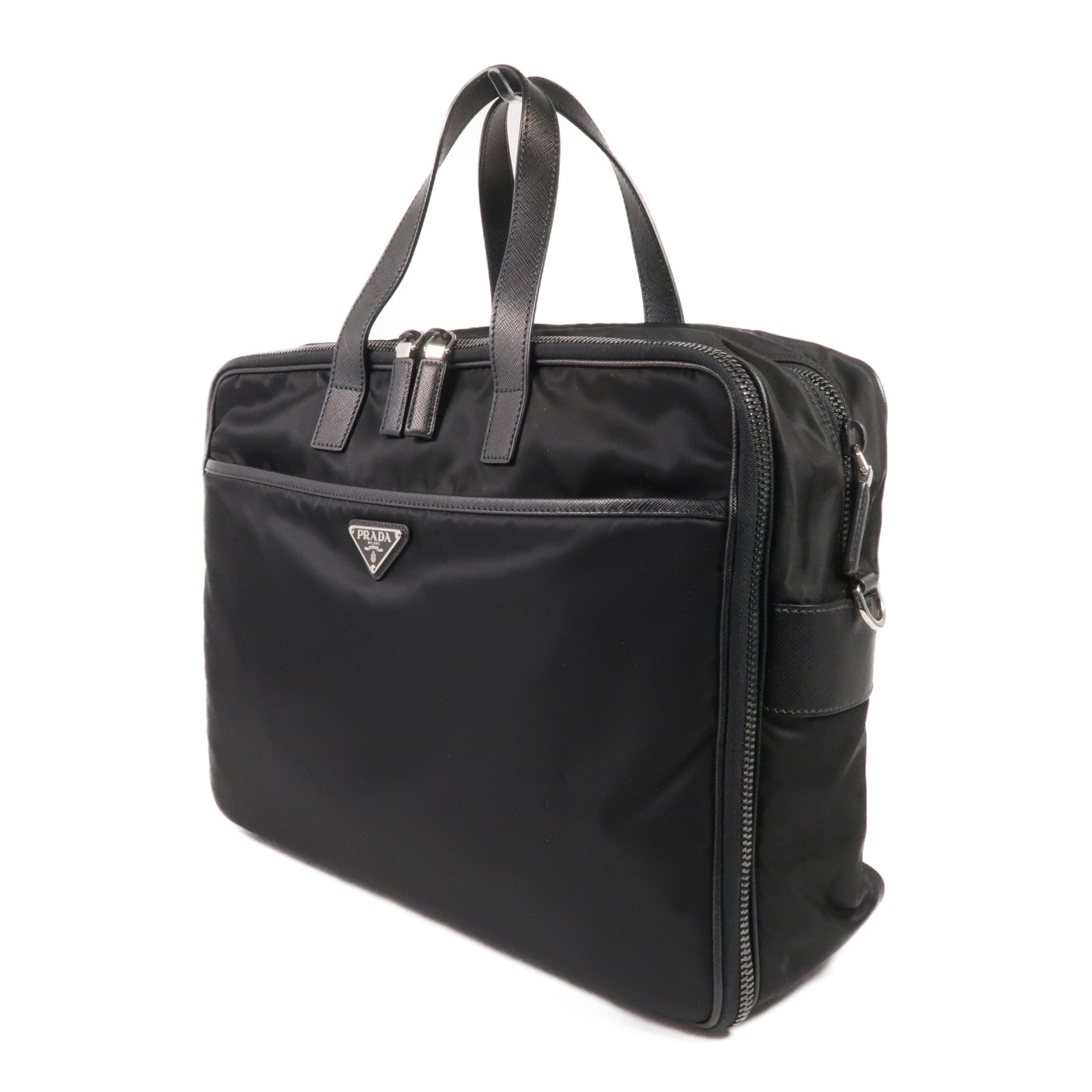 PRADA 尼龍/Saffiano皮革Briefcase銀扣手挽肩背兩用袋