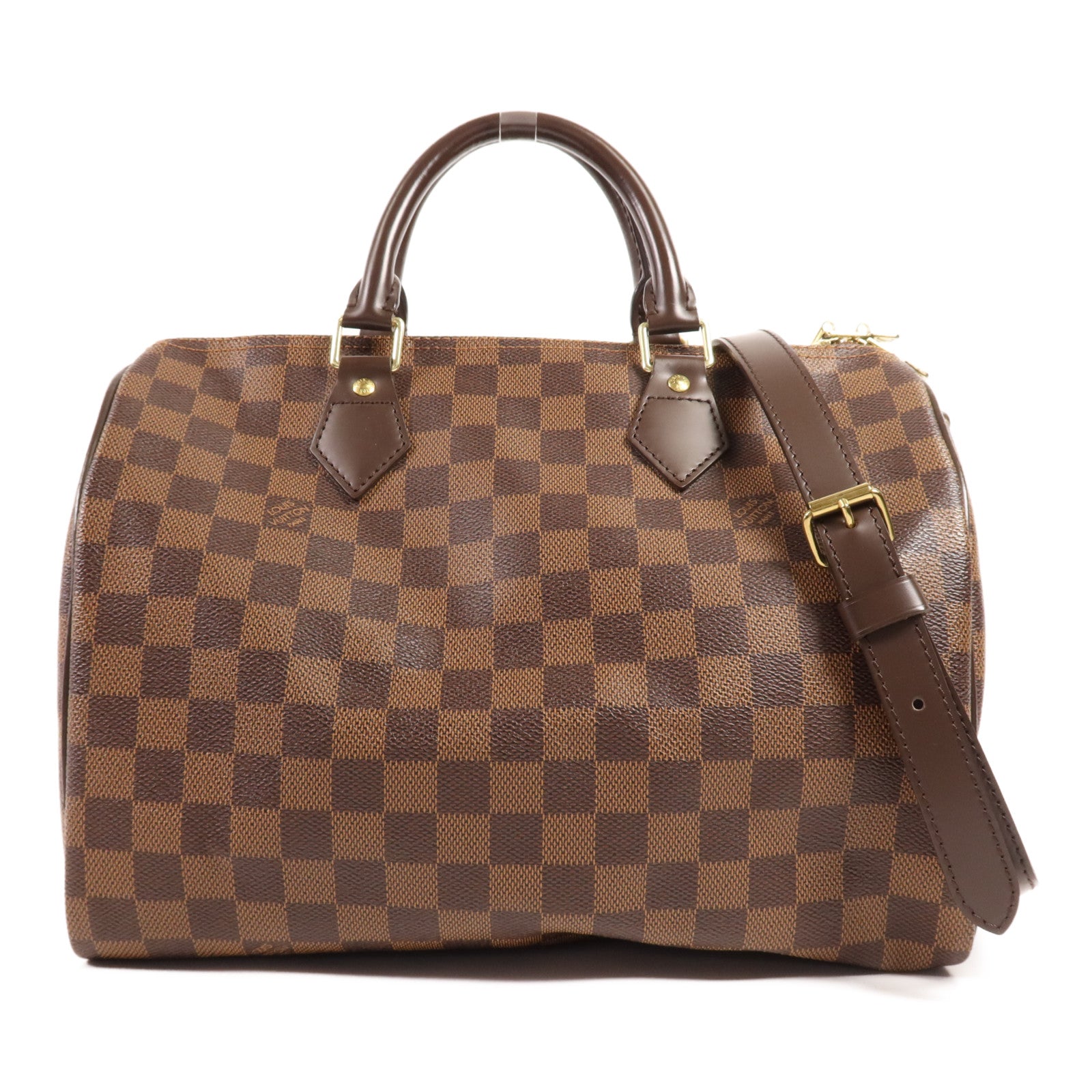 LOUIS VUITTON Damier Speedy Bandouliere 30金扣手挽肩背兩用袋