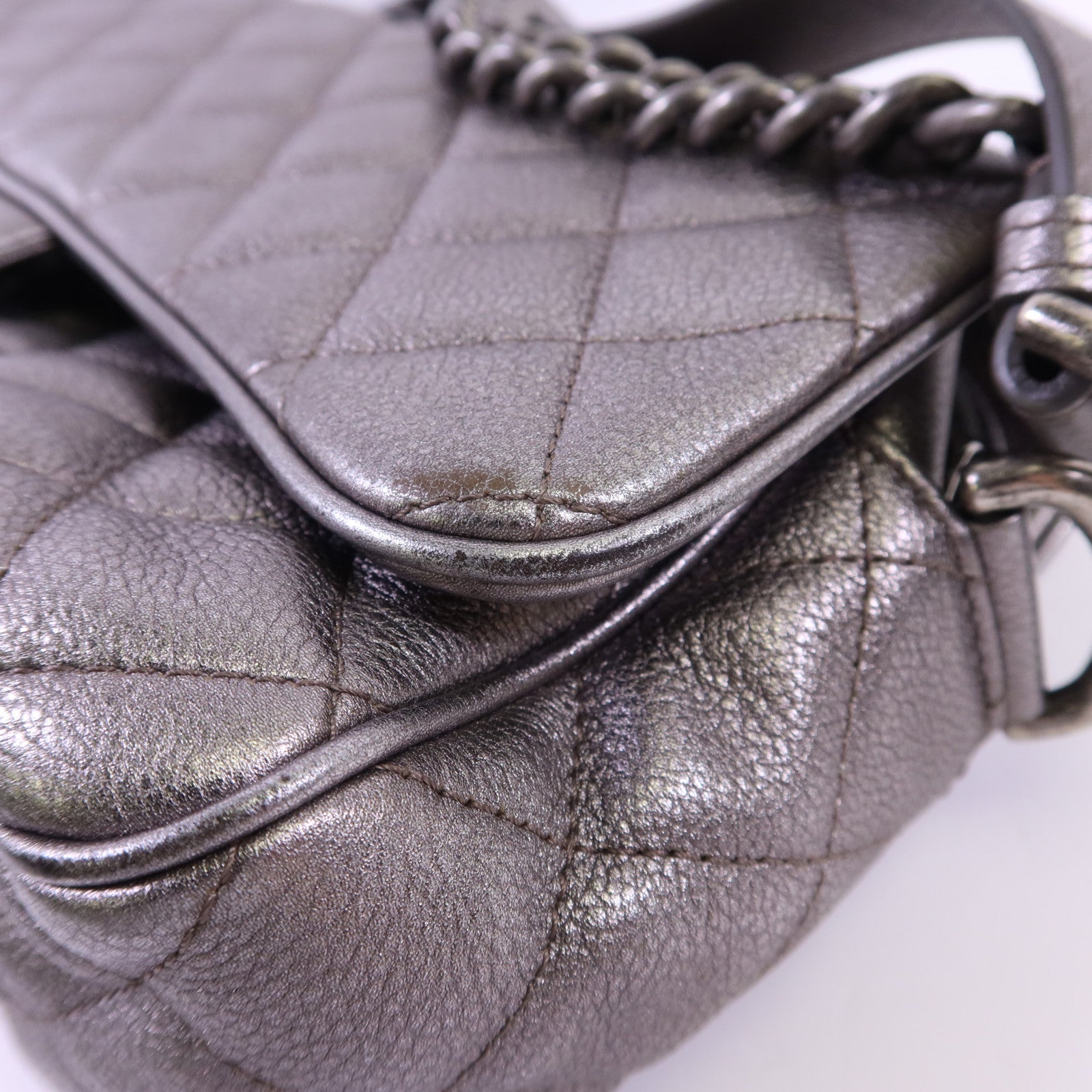 CHANEL 牛皮皮革Chain Shoulder銀扣鏈帶肩背袋