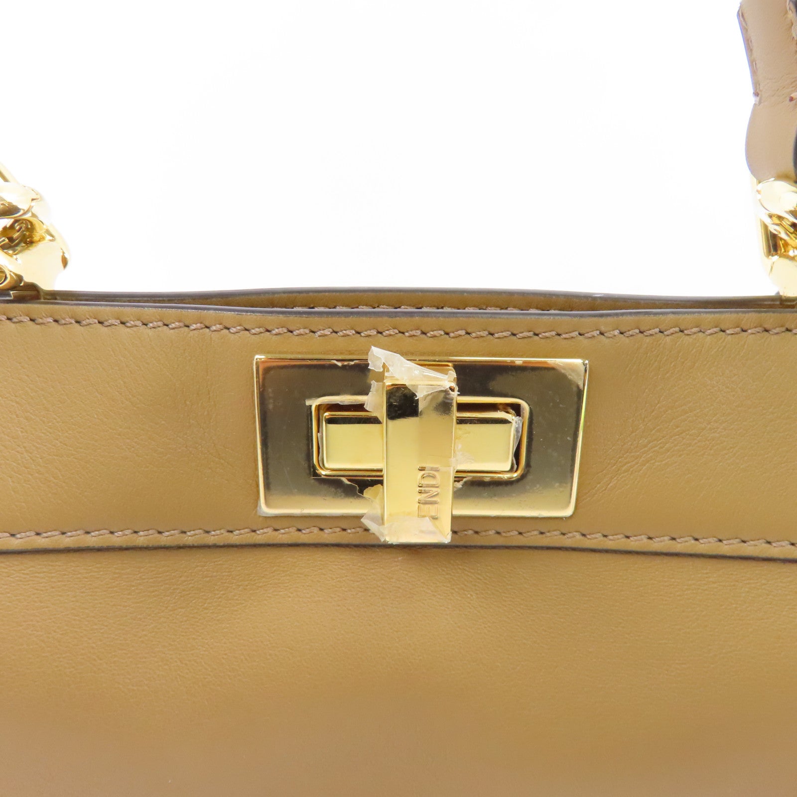 FENDI 牛皮皮革Peekaboo金扣手挽肩背兩用袋棕色