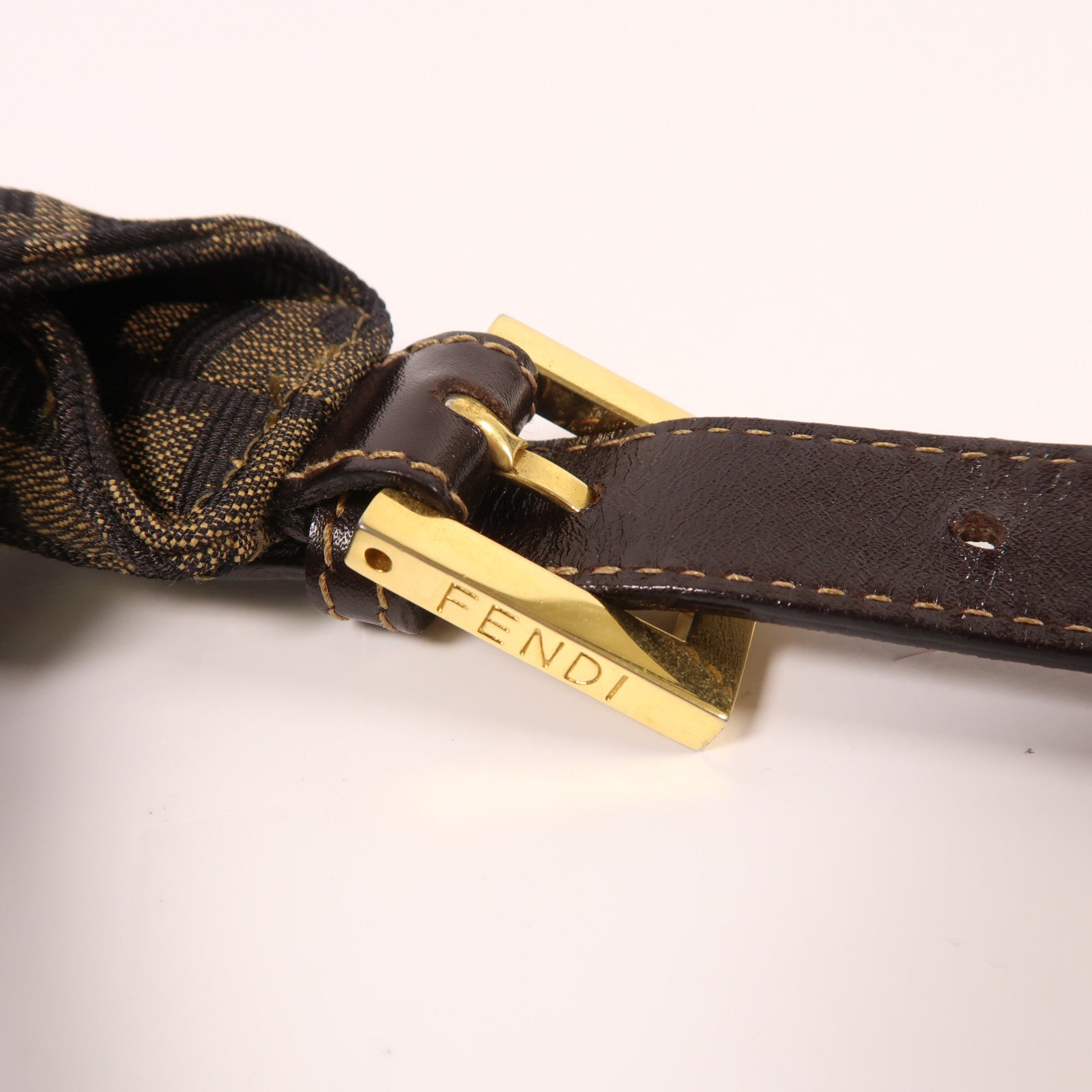 FENDI 帆布Zucca Mini金扣手挽袋啡色