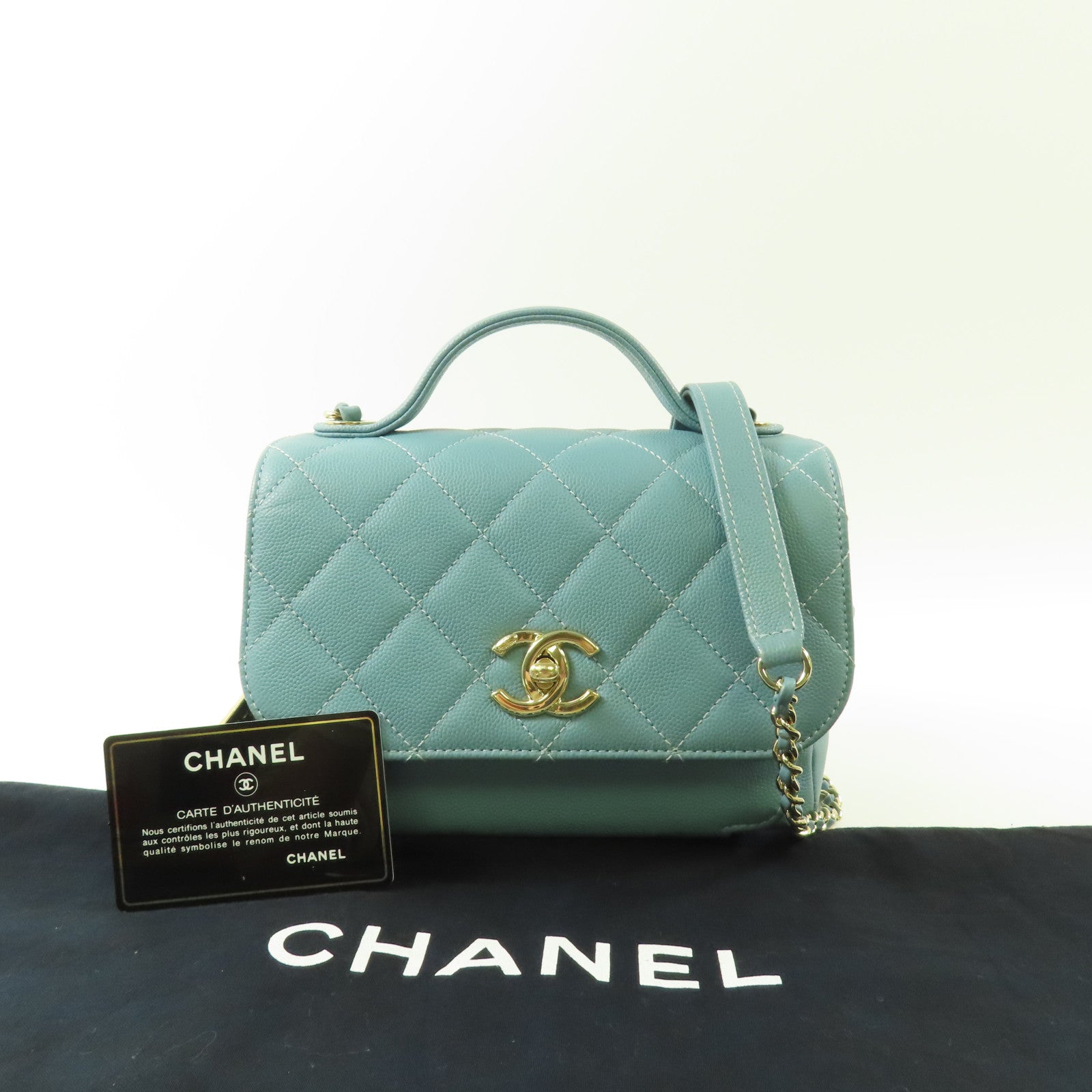 CHANEL 【激減優惠】牛皮皮革Affinity銀扣手挽肩背兩用袋藍色