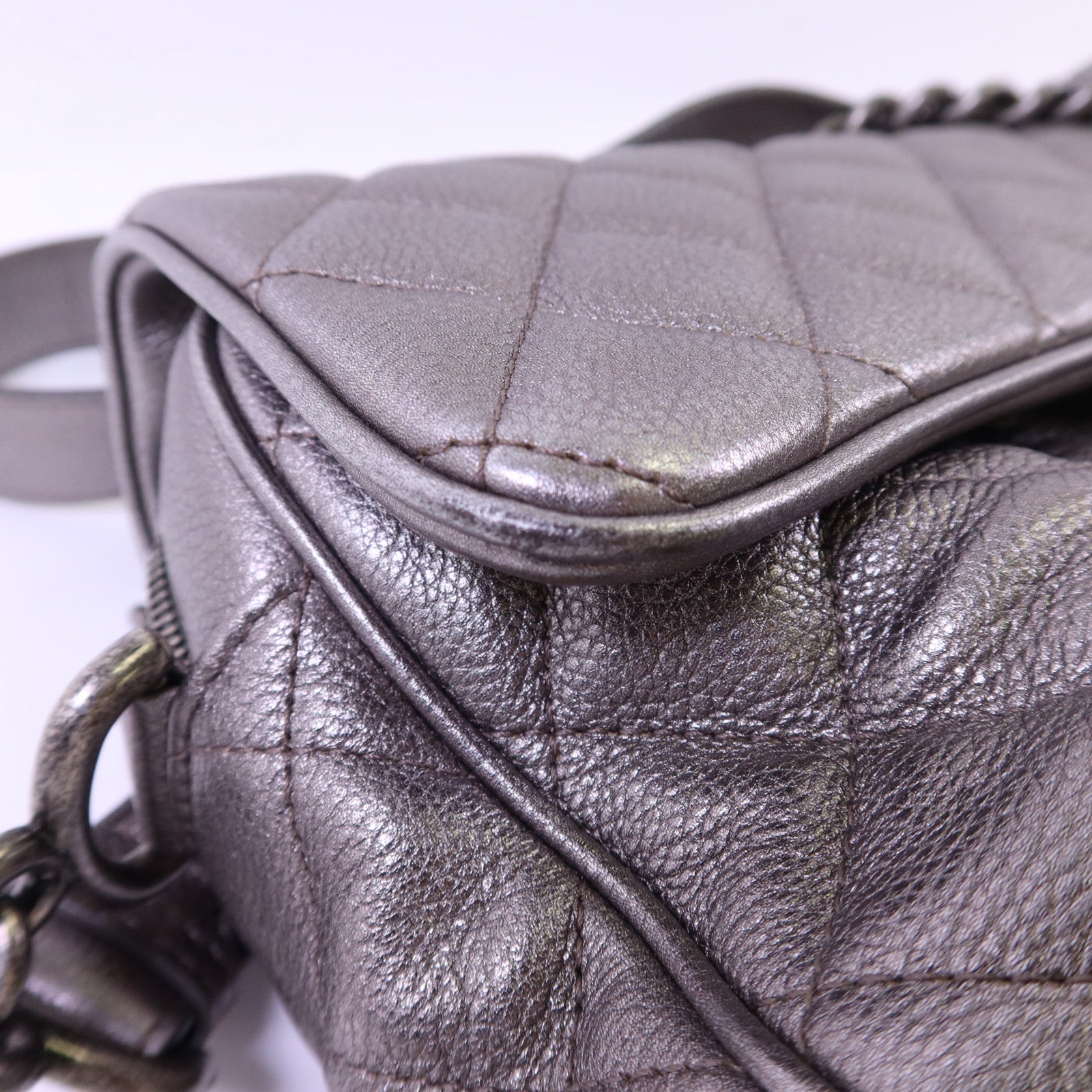 CHANEL 牛皮皮革Chain Shoulder銀扣鏈帶肩背袋