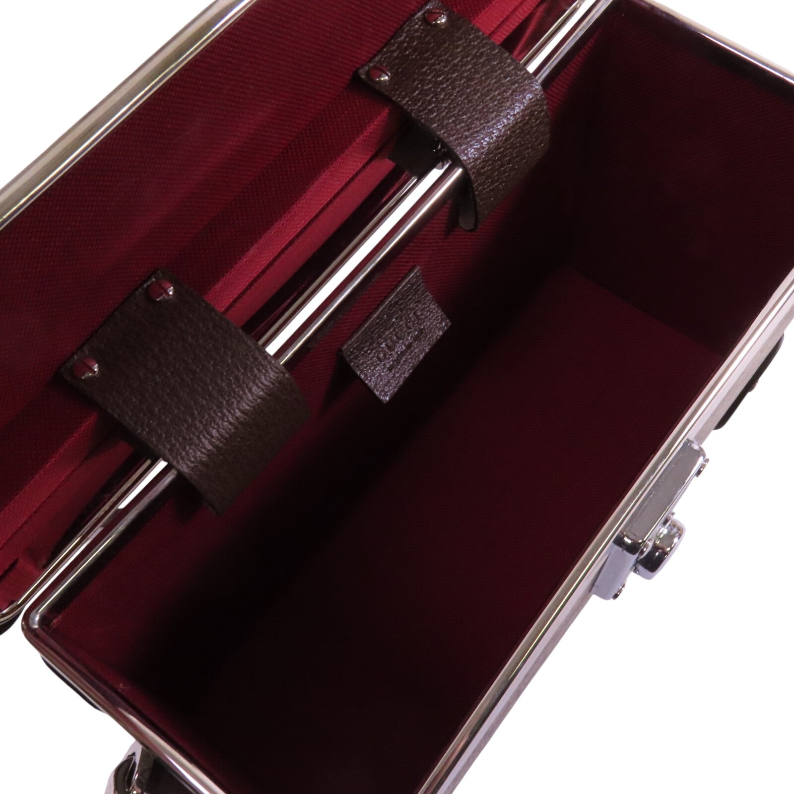 GUCCI 塗層帆布GG Beauty Case銀扣手挽肩背兩用袋