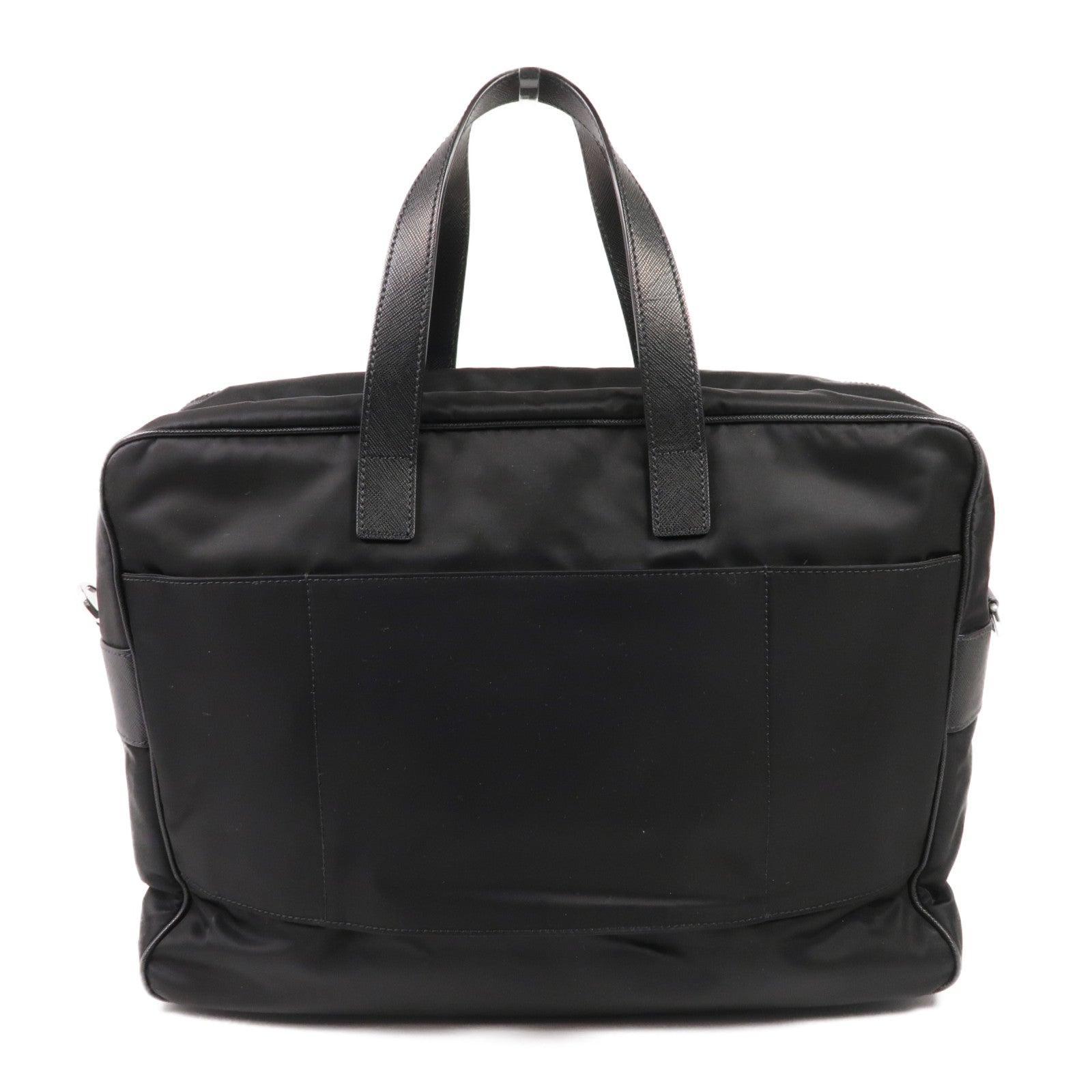 PRADA 尼龍/Saffiano皮革Briefcase銀扣手挽肩背兩用袋