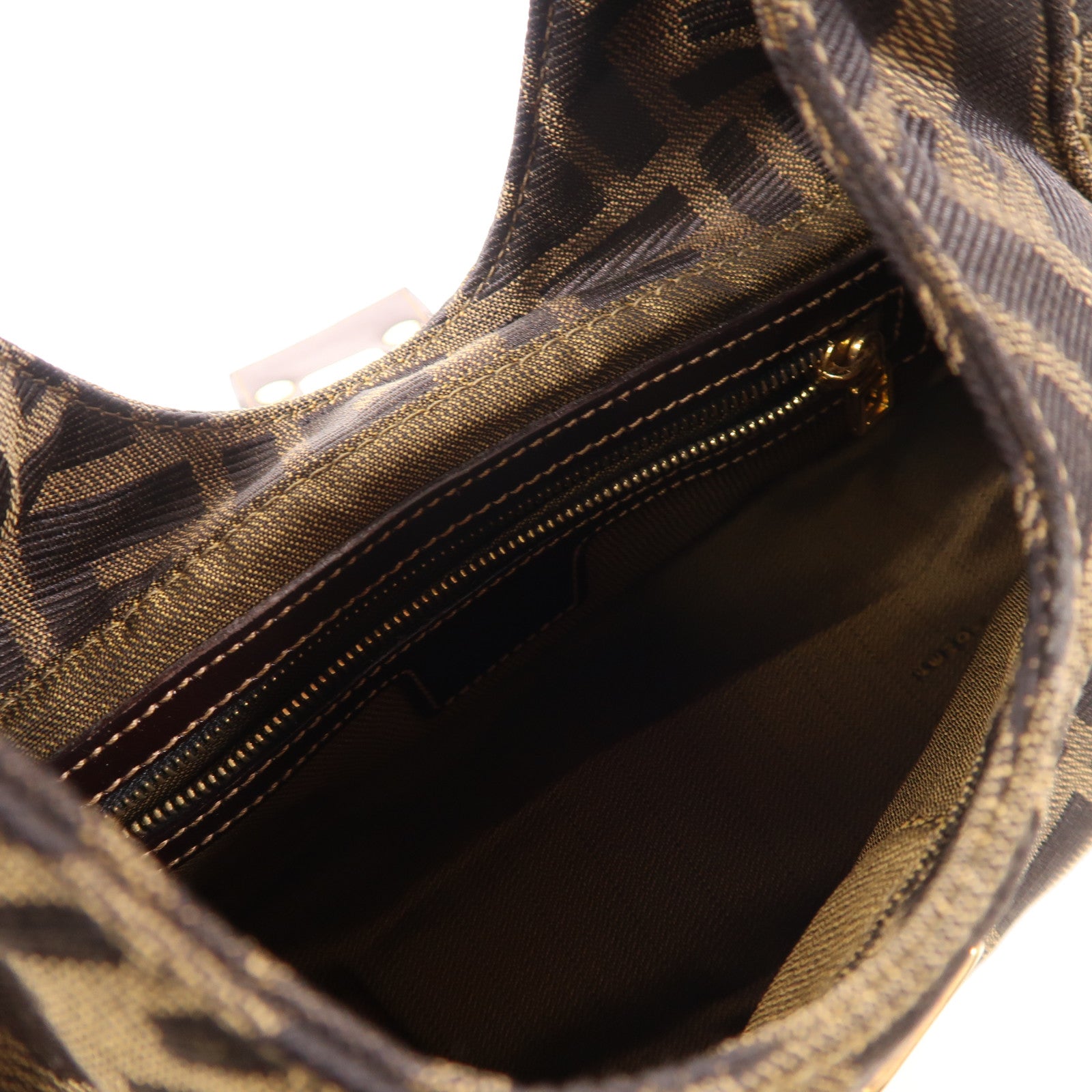 FENDI 帆布Zucca Mini金扣手挽袋啡色