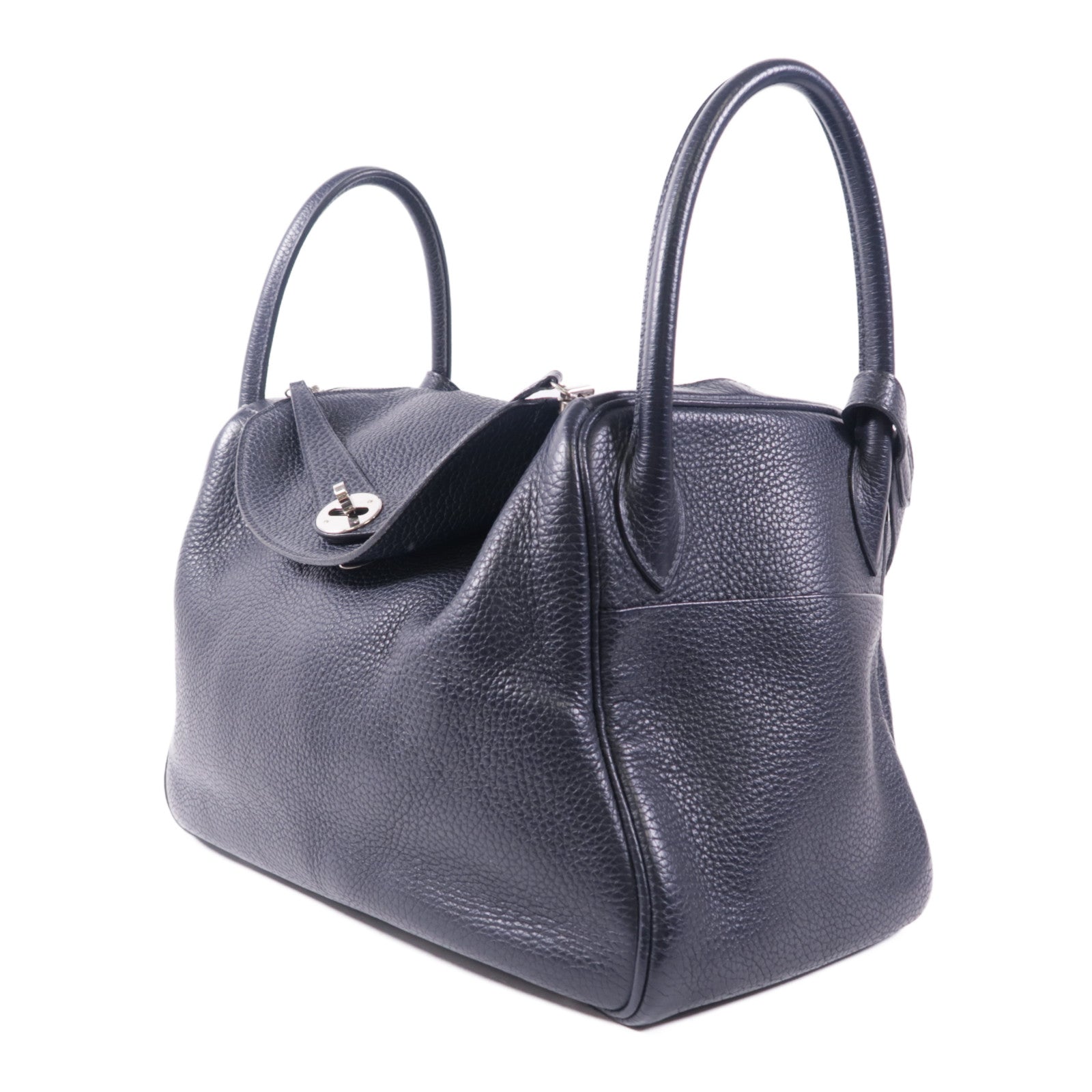 HERMES Clemence皮革Lindy 30銀扣手挽肩背兩用袋2Z Bleu Nuit