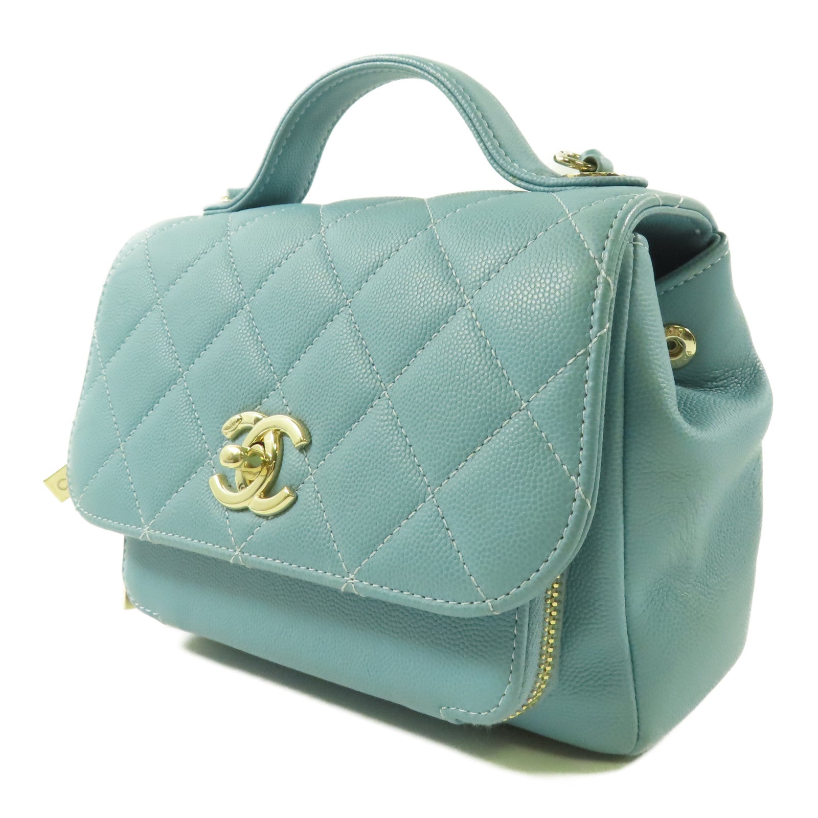 CHANEL 【激減優惠】牛皮皮革Affinity銀扣手挽肩背兩用袋藍色