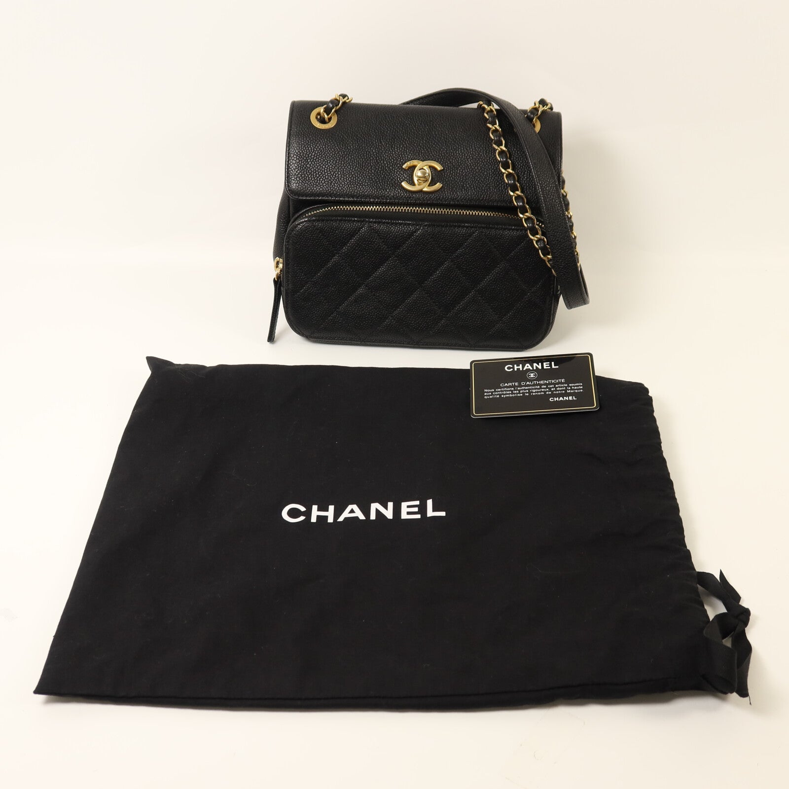 CHANEL 牛皮皮革Chain Shoulder金扣鏈帶肩背袋
