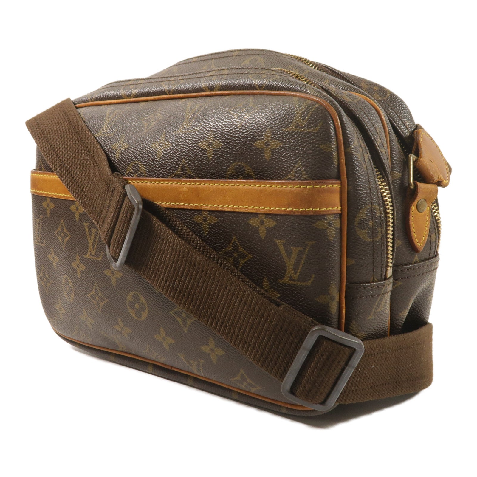 LOUIS VUITTON Monogram Reporter PM金扣肩背袋棕色