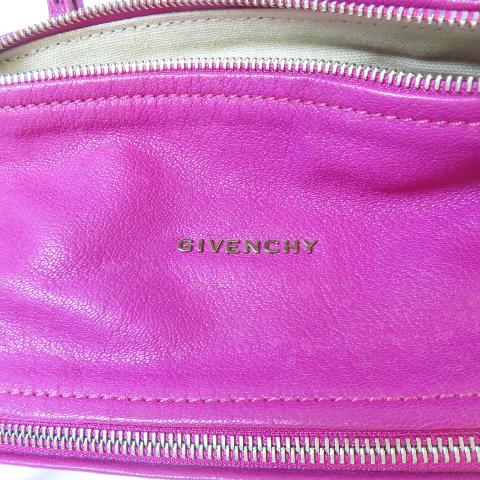 GIVENCHY 皮革Mini Pandora銀扣肩背袋紫色