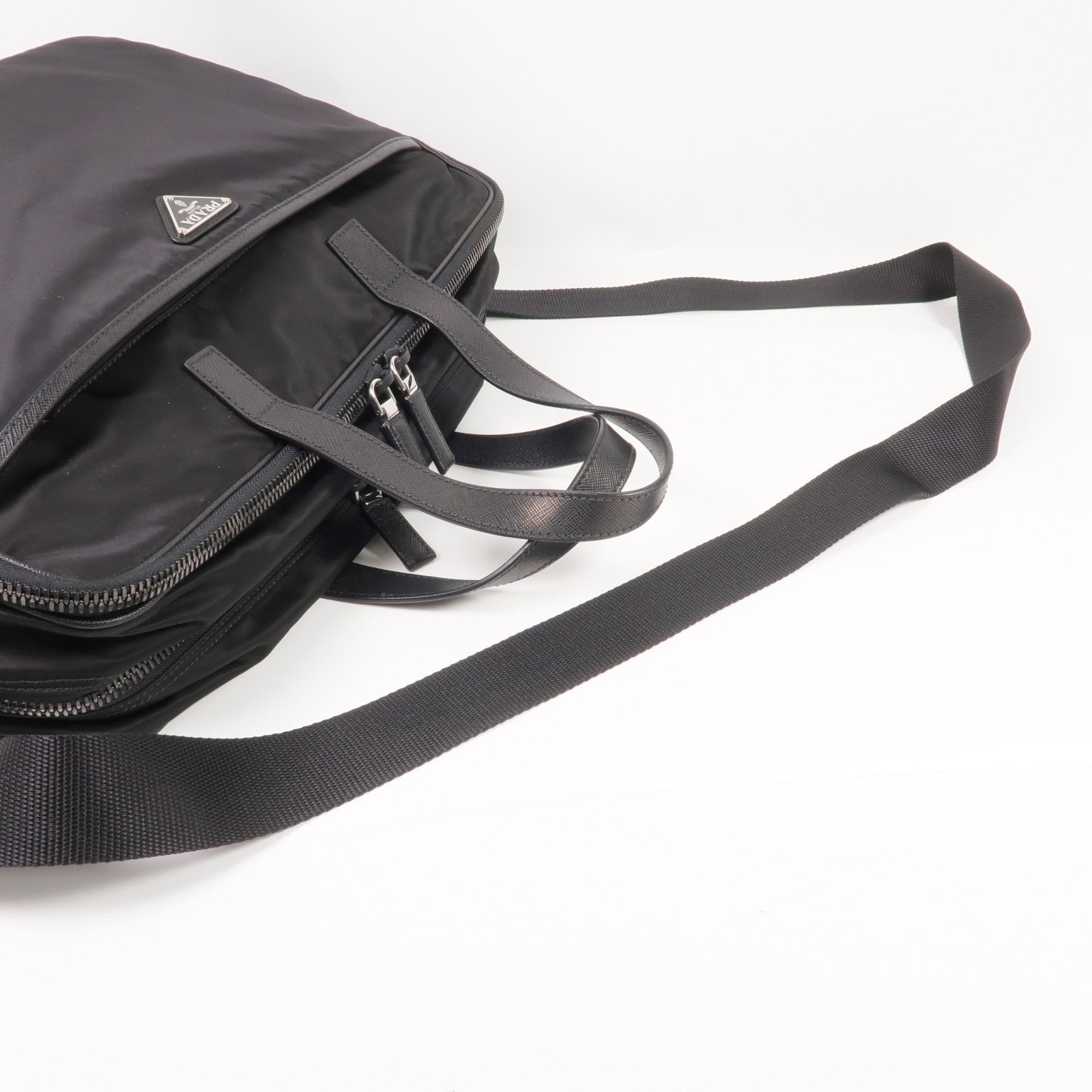 PRADA 尼龍/Saffiano皮革Briefcase銀扣手挽肩背兩用袋