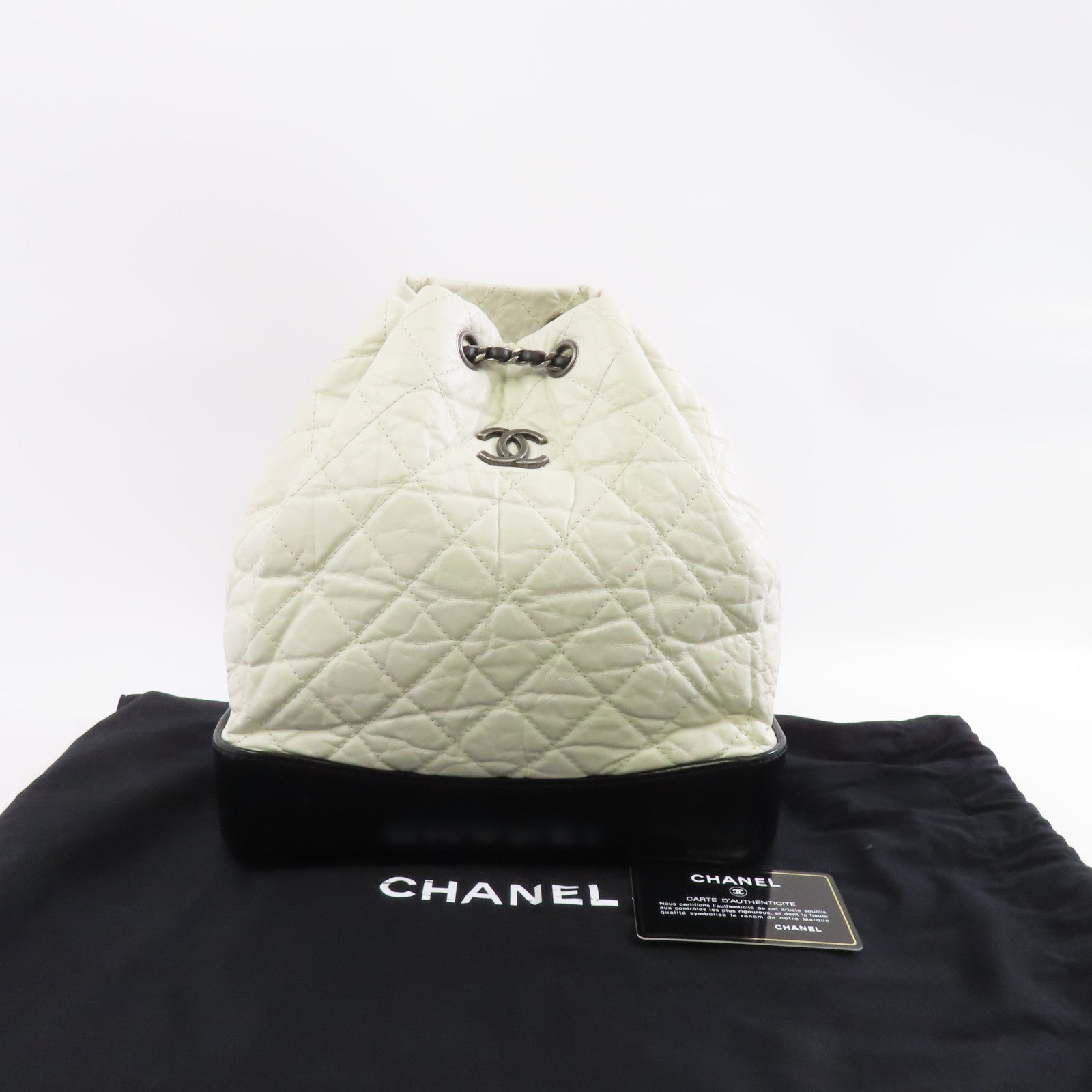 CHANEL 菱格羊皮皮革Gabrielle Backpack背包白色
